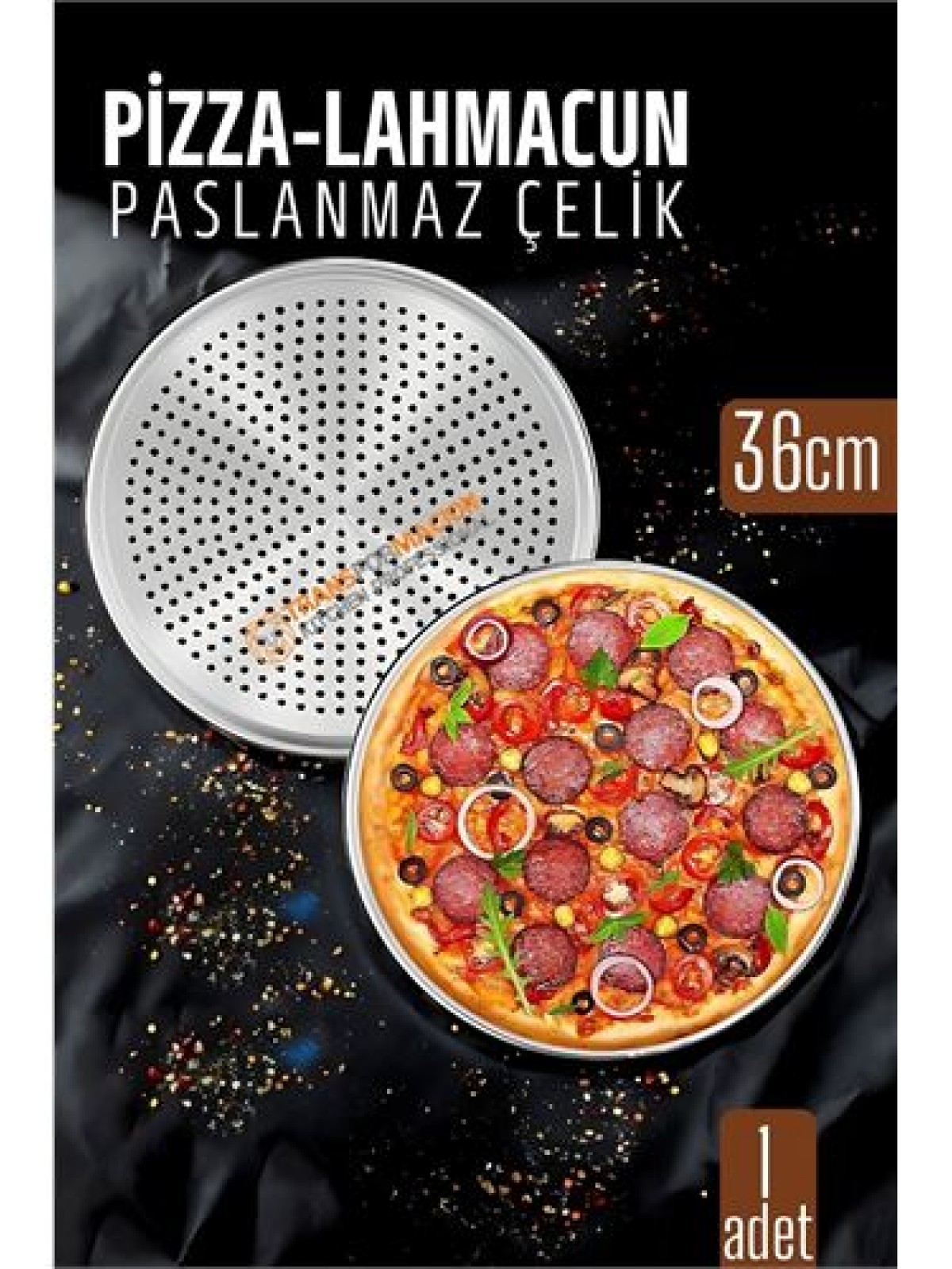 Paslanmaz Çelik Pizza-Lahmacun Tepsisi – Delikli Tasarım ile Mükemmel Pişirme 36 cm