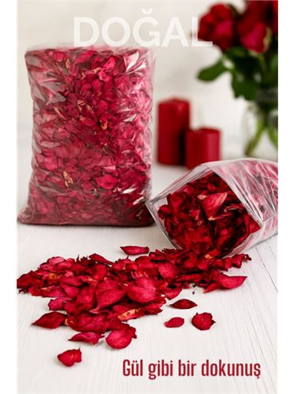 Doğal Kurutulmuş Gül Yaprakları – Dekoratif, Aromatik ve Romantik Kullanım İçin 70g Paket
