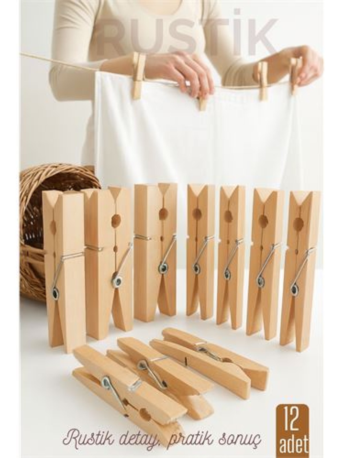 12’li Ahşap Mandal Seti – Doğal Görünümlü, Çok Amaçlı, Dayanıklı Yaylı Tasarım