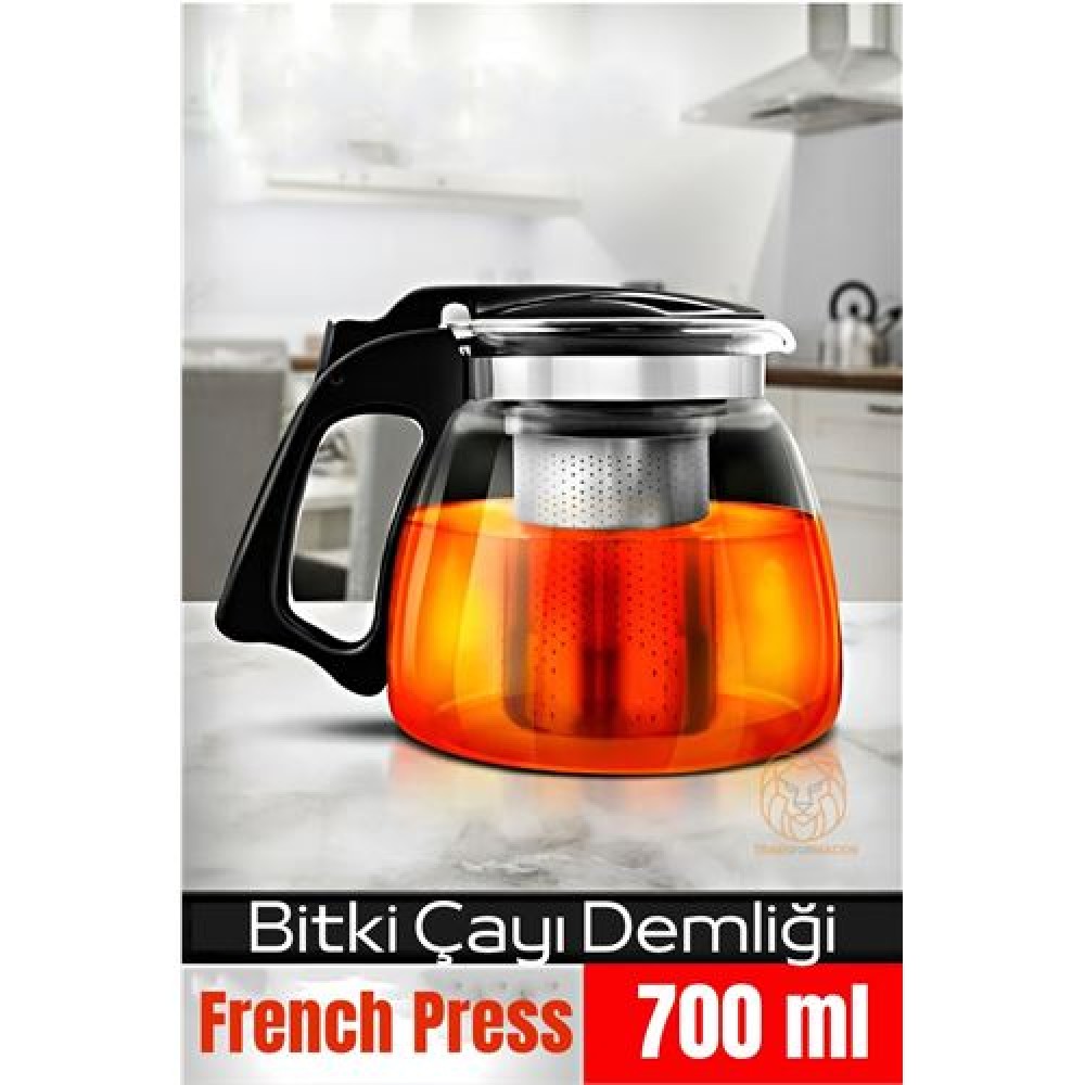 Süzgeçli French Press Cam Demlik 700 Ml Bitki Çayı Demliği