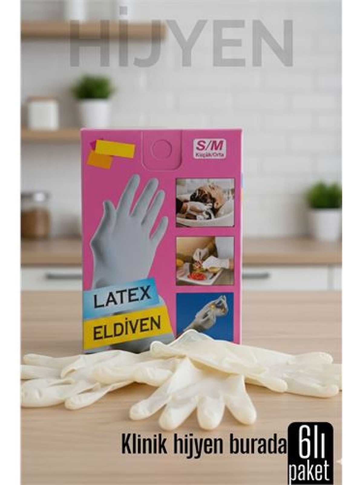 6'lı KUTULU Latex Eldiven Hijyenik, Esnek ve Çok Amaçlı Kullanım İçin
