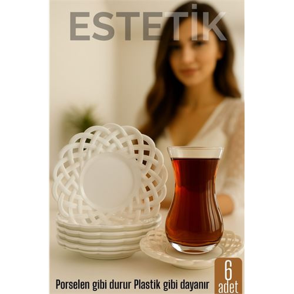 Porselen Görünümlü Plastik Çay Tabağı – 6’lı Set, Hafif, Şık ve Kırılmaz Tasarım