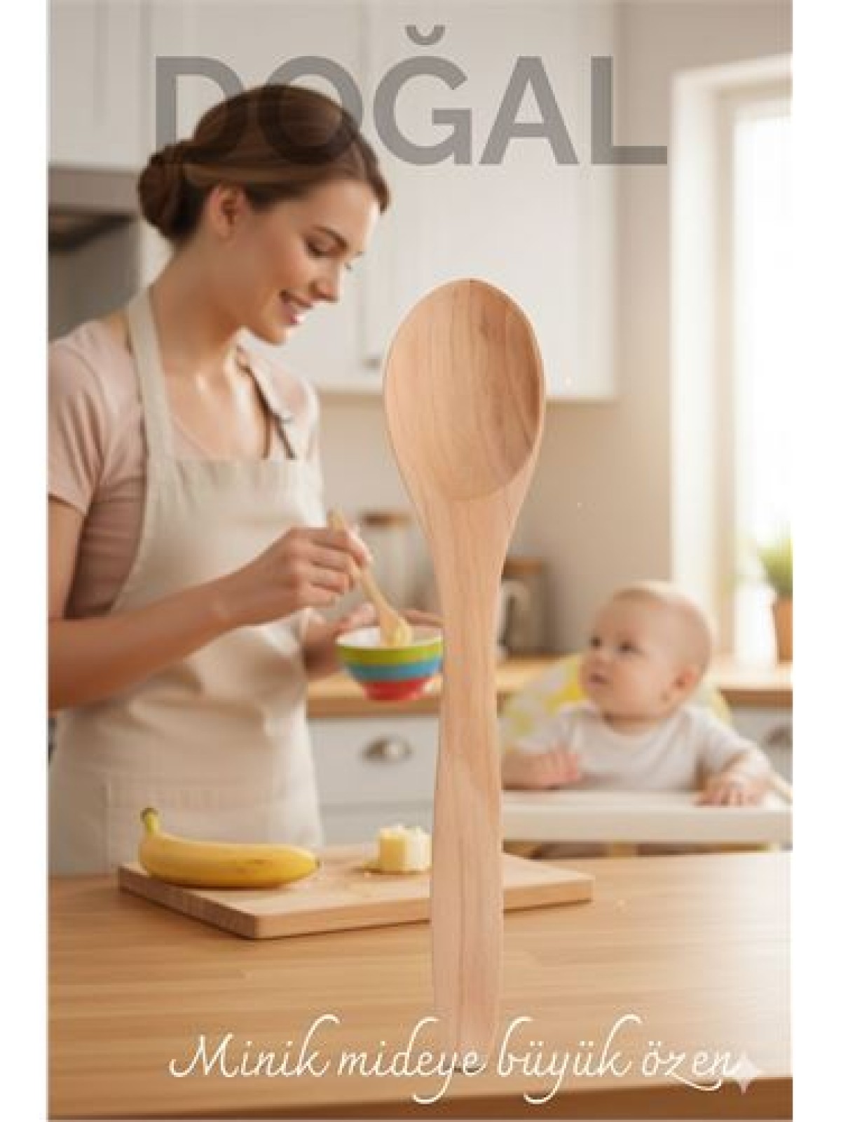 Doğal Gürgen Bebek Mama ve Hazırlık Kaşığı – 13 cm, Mini Boy, Şık ve Pratik