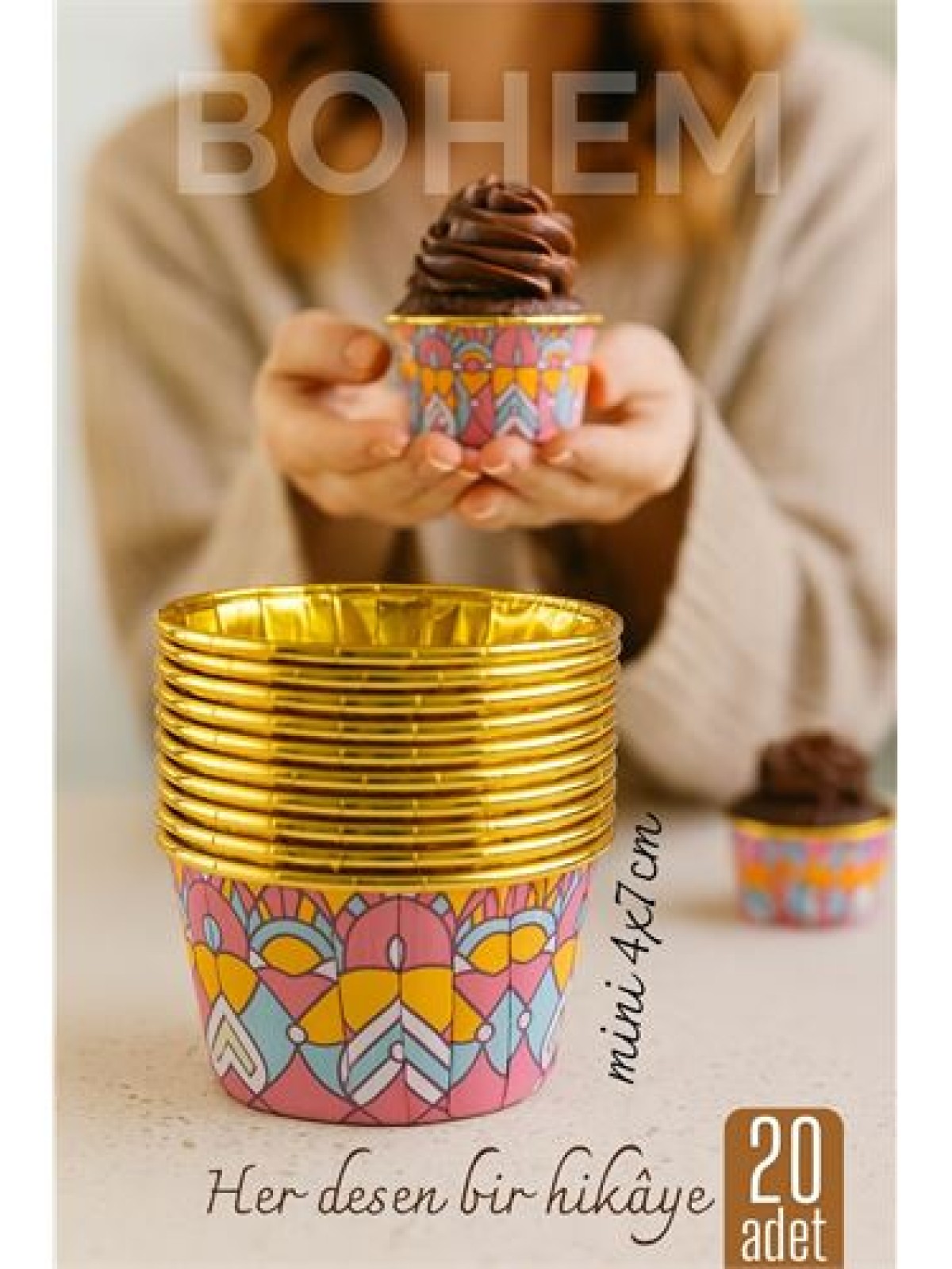 Bohem Yuvarlak Kek Kalıbı , Alüminyum  Cupcake Muffin Kalıbı 20'li Paket