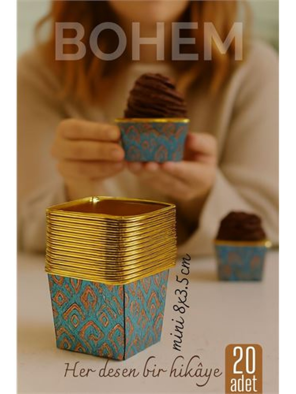 Bohem Kare Kek Kalıbı , Alüminyum  Cupcake Muffin Kalıbı 20'li Paket