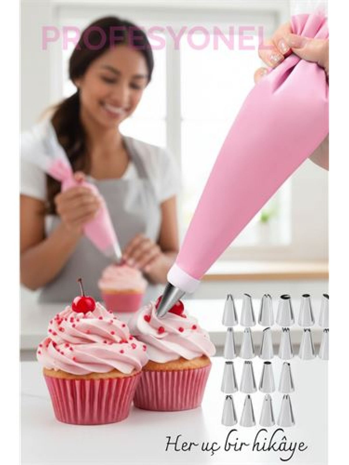 20 Uçlu Pasta Süsleme Seti – 2 Krema Torbası, Paslanmaz Uçlar, Profesyonel ve Ev Kullanımı İçin