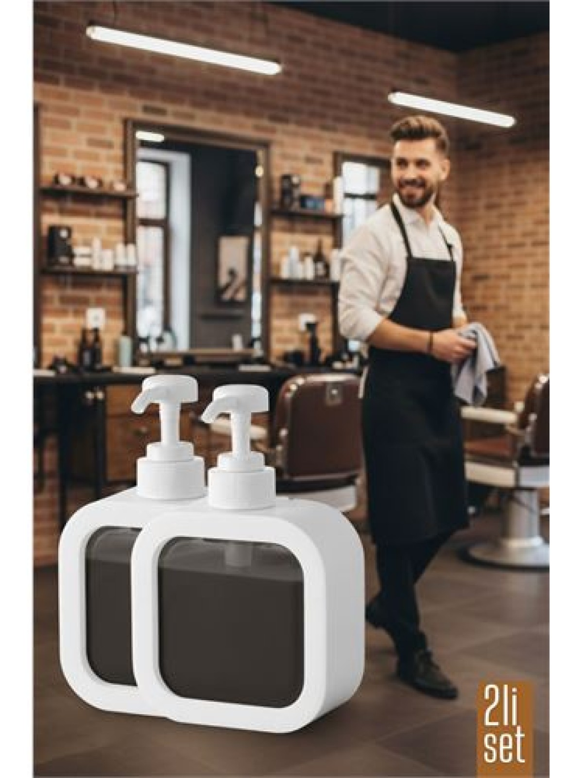 2 li Berber Sabunluğu – Modern Pompalı Dispenser | Sıvı Sabun, Şampuan, Losyon İçin 300 ml