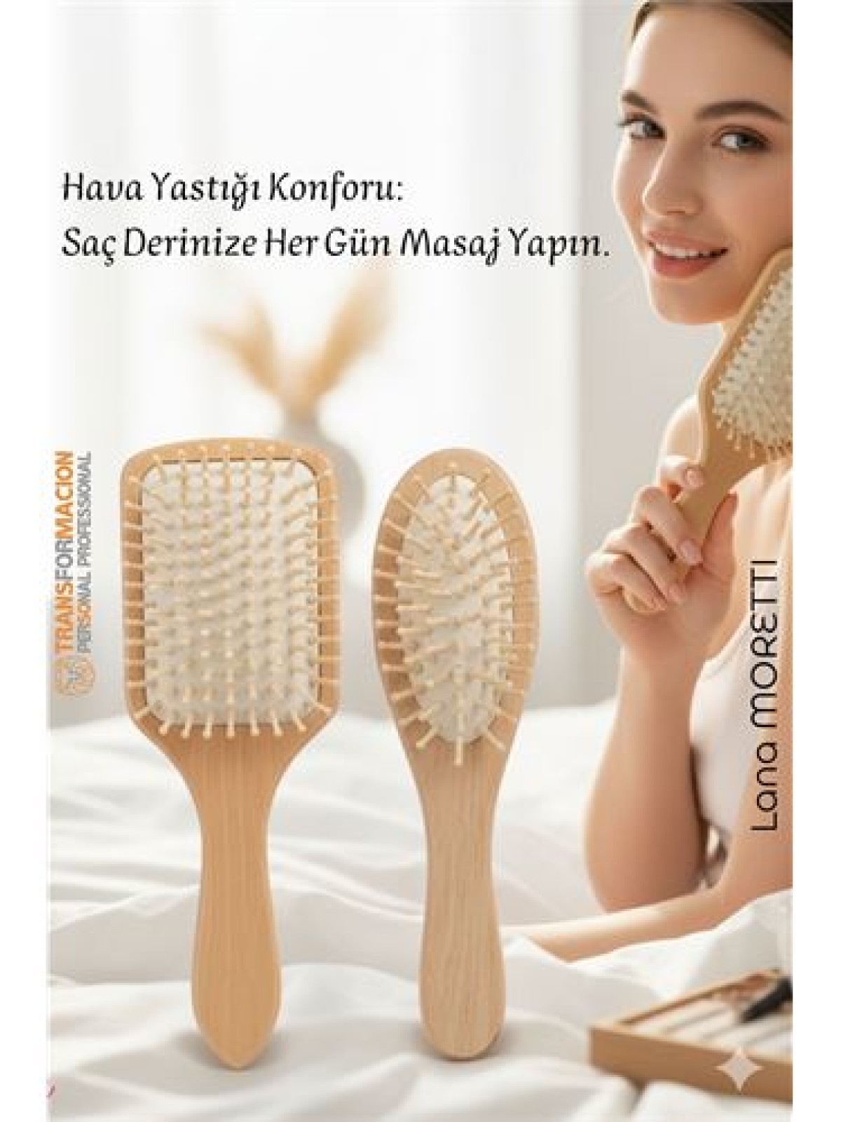 Doğal Ahşap Antistatik Hava Yastıklı Saç Fırçası (2 Boy: 23x8 & 22x6 cm) -