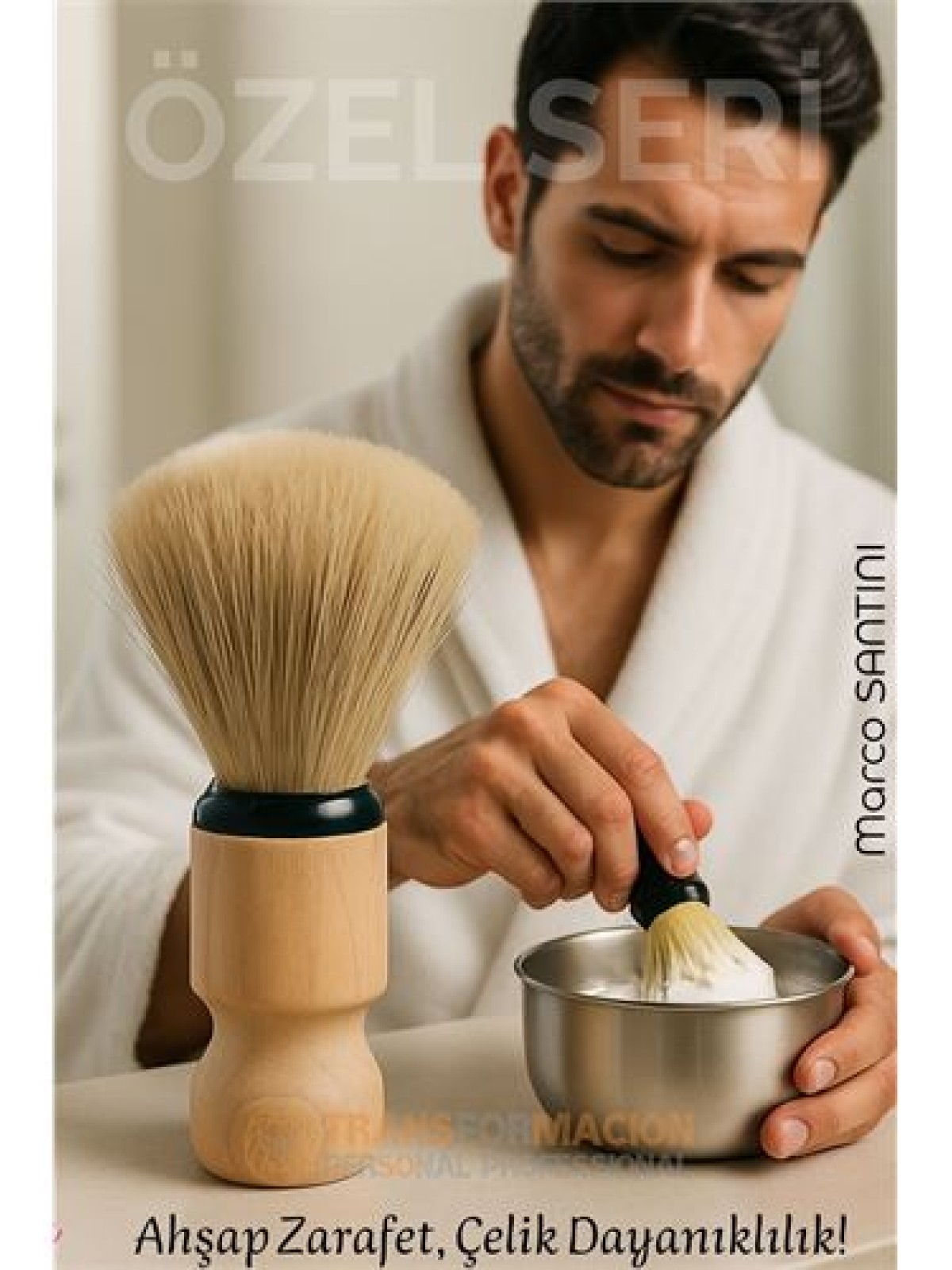 Klasik Tıraş Seti – Ahşap Saplı Fırça & 304 Paslanmaz Çelik Tıraş Tası