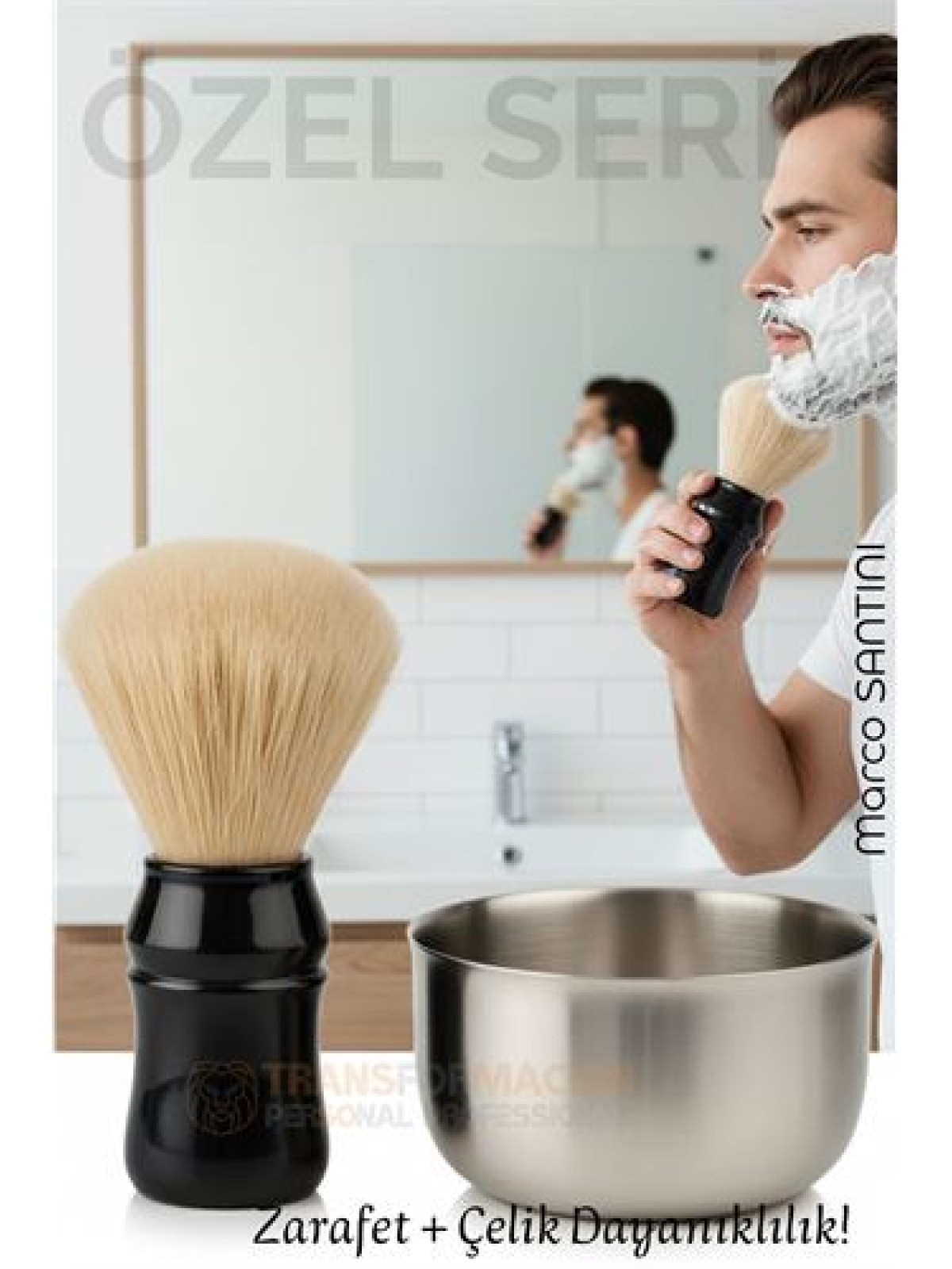 Klasik Tıraş Seti – Ahşap Saplı Fırça & 304 Paslanmaz Çelik Tıraş Tası