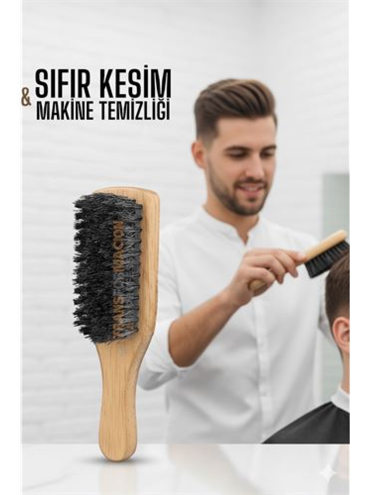 Ahşap Fade Fırça – Berberler İçin Sıfır Kesim ve Makine Temizleme Fırçası