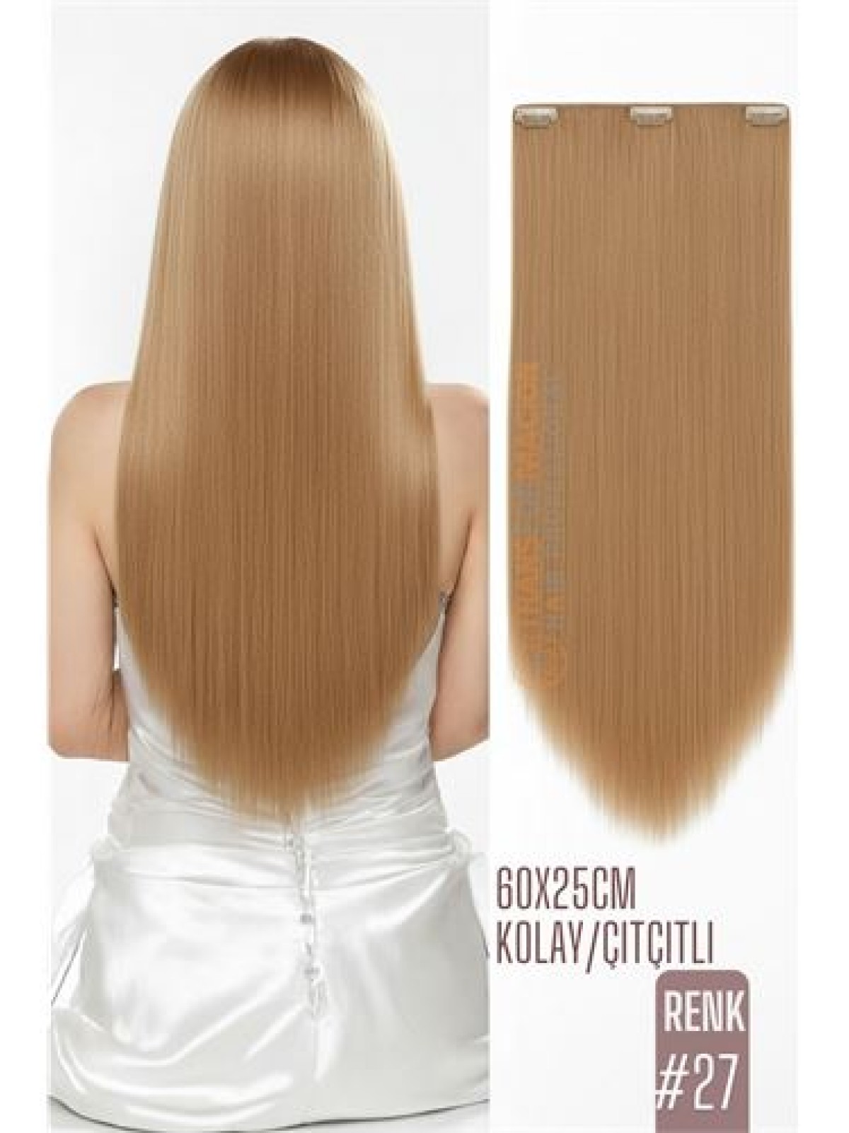 Doğal Görünümlü Düz Siyah Sentetik Kaynak Saç – RENK KOD:#27  Kolay Tak Çıkar, Işıltılı Etki!