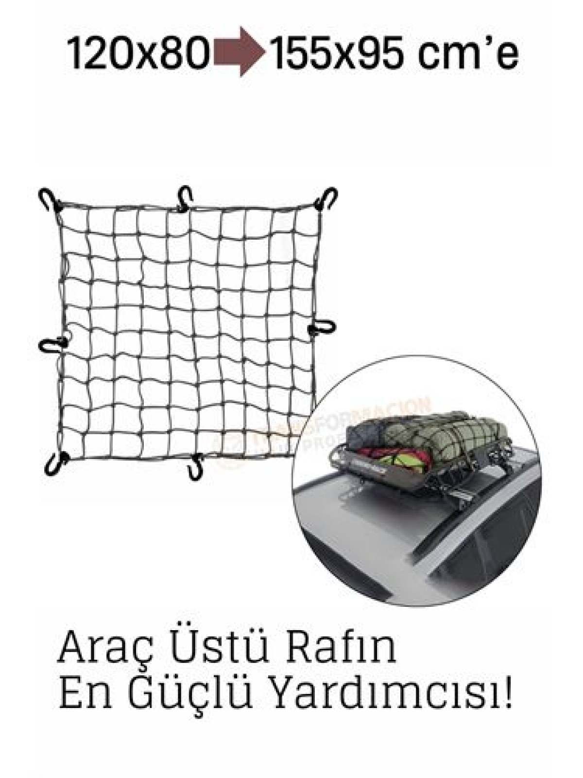 Elastik Bagaj Filesi 120x80 cm – 155x95 cm’e Kadar Genişler | Araç Üstü, Kamp ve Seyahat İçin