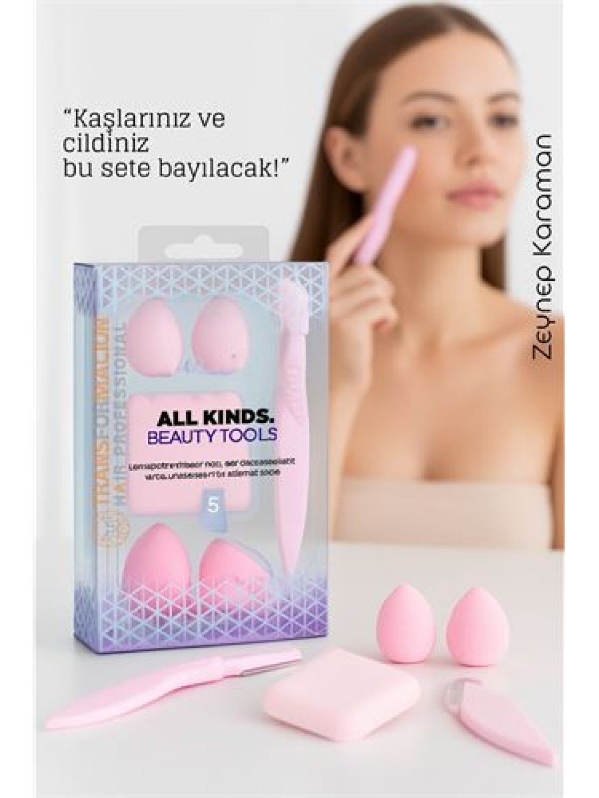 5’li Makyaj Süngeri ve Kaş Usturası Seti – Profesyonel Güzellik Araçları