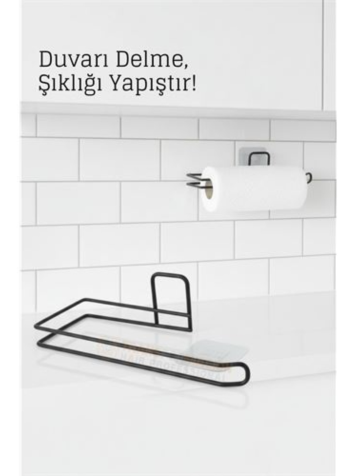 Yapışkanlı Kağıt Havluluk – Siyah Metal, 25 x 7 cm