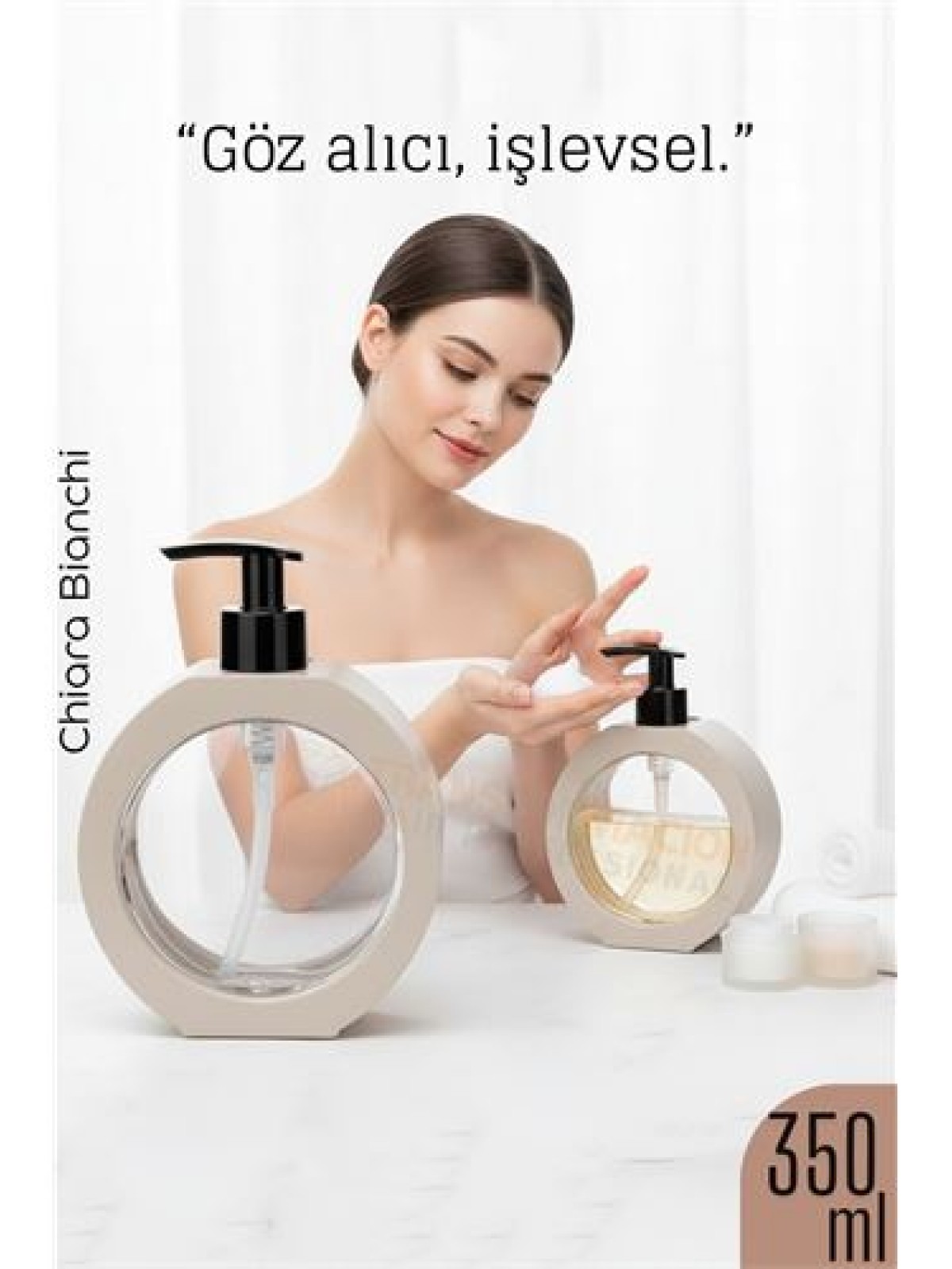 Sıvı Sabunluk – Bej Renk, 350 ml,  Modern Tasarım