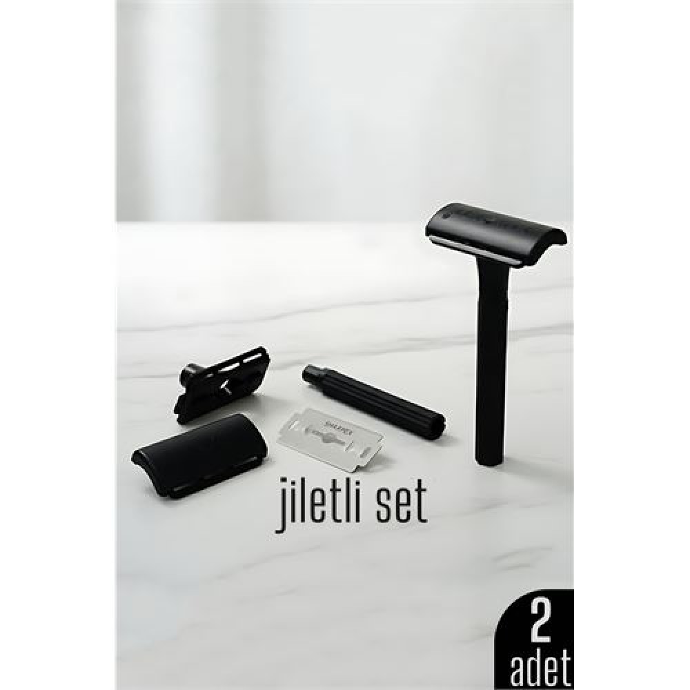 2'li Şık Siyah Plastik Tıraş Aleti – Manuel Tıraş Bıçağı  , Jiletli Ergonomik Saplı