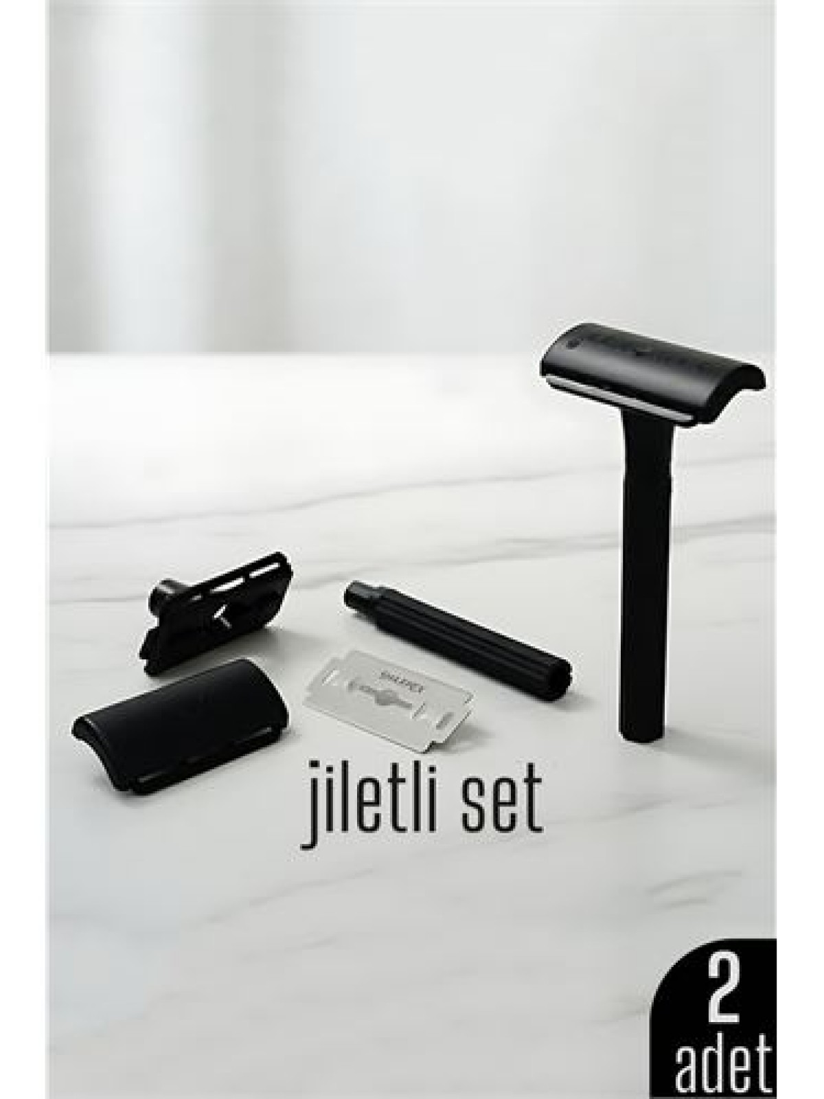 2'li Şık Siyah Plastik Tıraş Aleti – Manuel Tıraş Bıçağı  , Jiletli Ergonomik Saplı