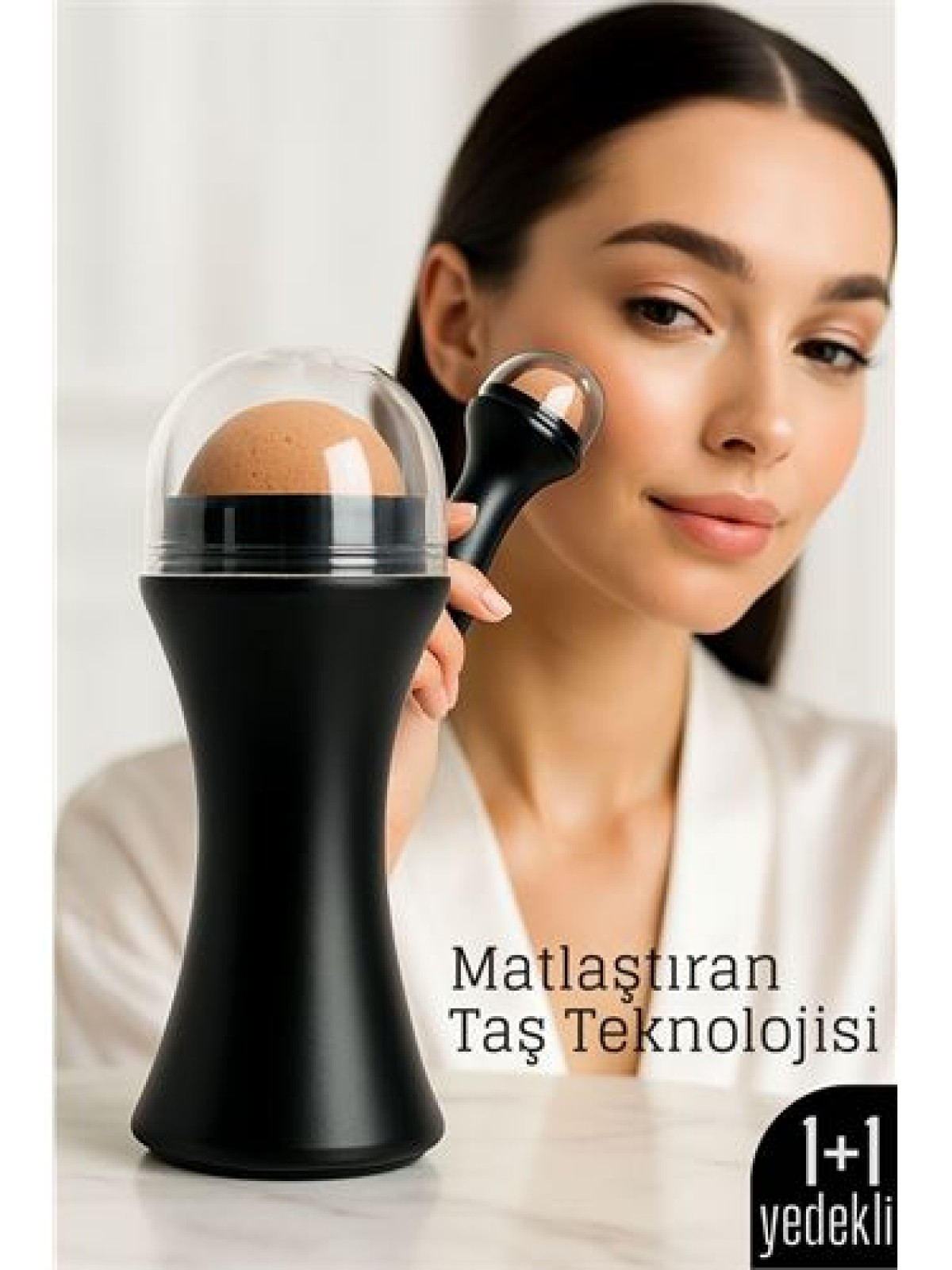 Volkanik Taşlı Yağ Emici Yüz Roller - + Yedek Taşlı Set – Ciltteki Yağı Anında Al, Mat Görünüm Kazan!