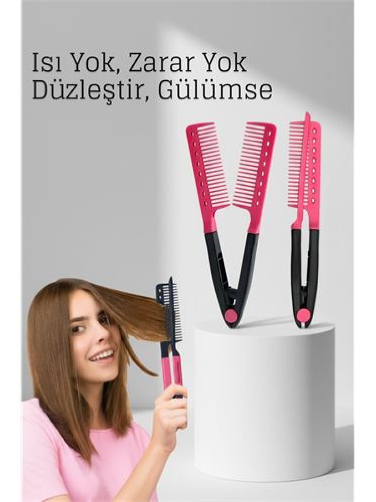 Manuel V Tipi Keratin Saç Düzleştirici – Isısız, Taraklı Saç Maşası  Pratik ve Taşınabilir