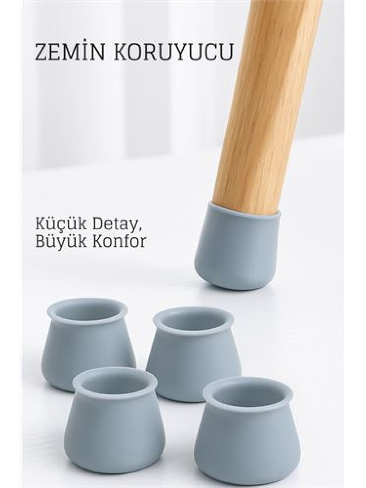Silikonlu Sandalye Ayak Koruyucu – Sessiz ve Çiziksiz Kullanım, 4’lü Set GRİ