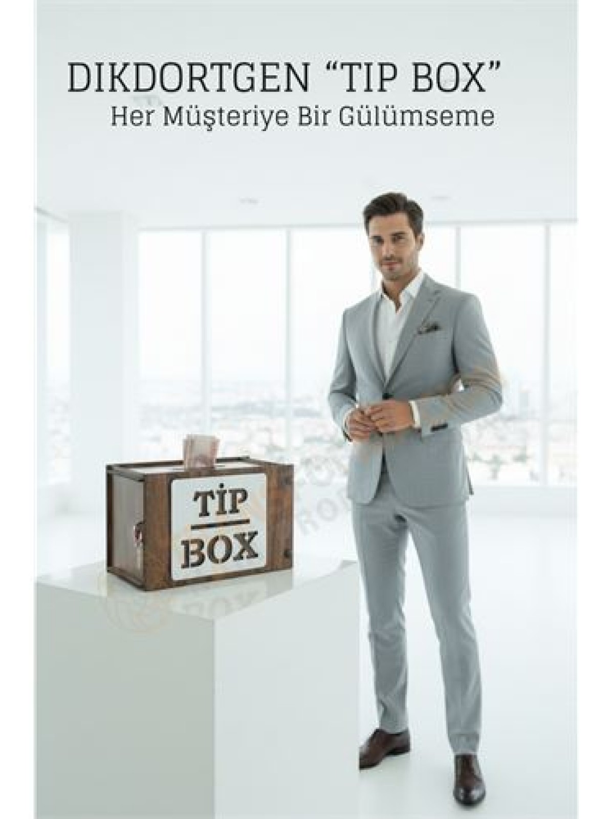 Lazer Kesim Ahşap Tip Box – Bahşiş Kutusu | 21x12x13  cm Dekoratif Kutu