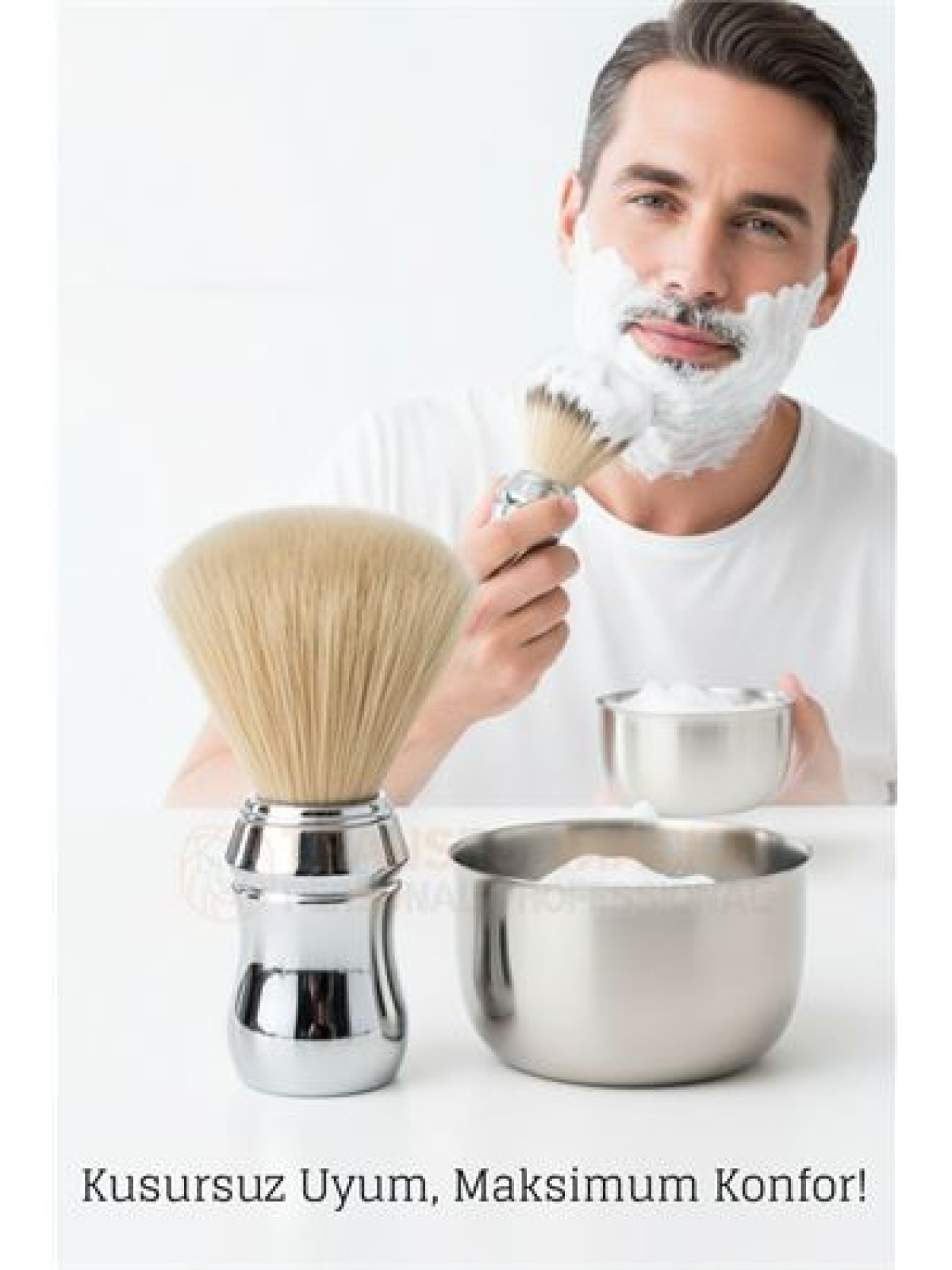 Klasik Tıraş Seti – Krom Parlak Saplı Fırça & 304 Paslanmaz Çelik Tıraş Tası