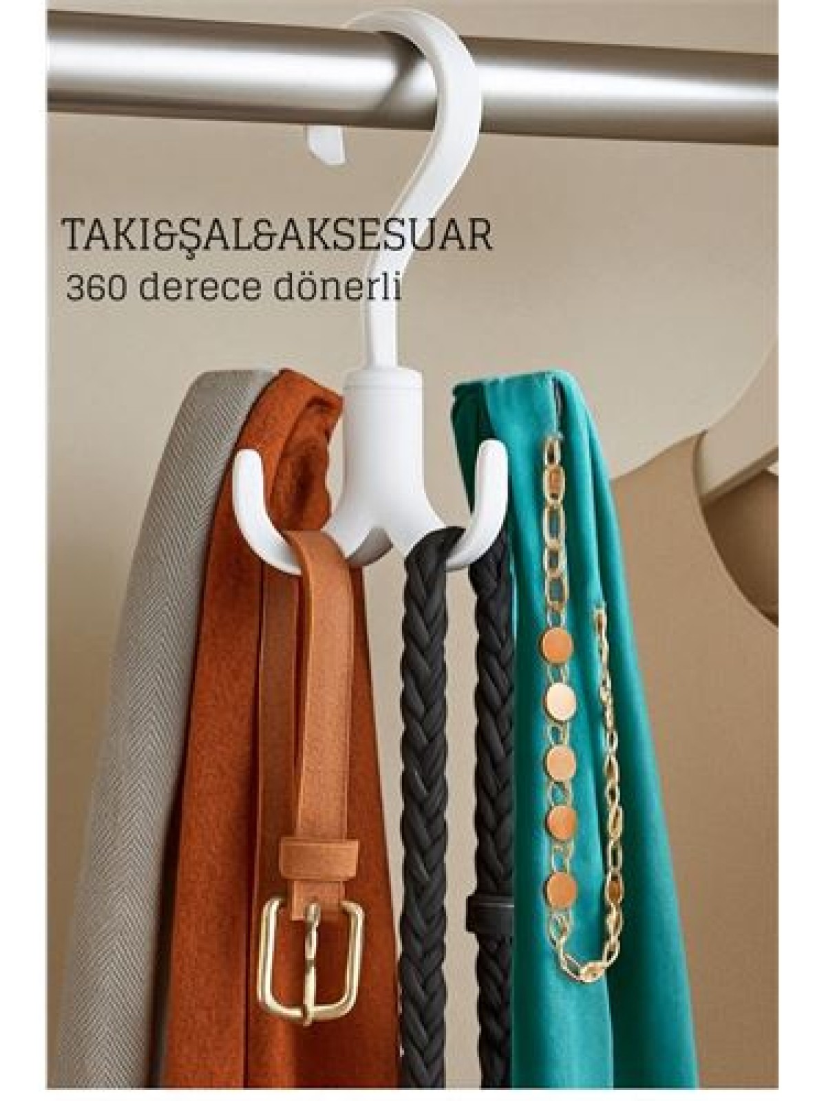 360° Dönerli Kancalı Çok Amaçlı Askı - Dolap İçi Düzenleyici Takı Askısı Şal Askısı