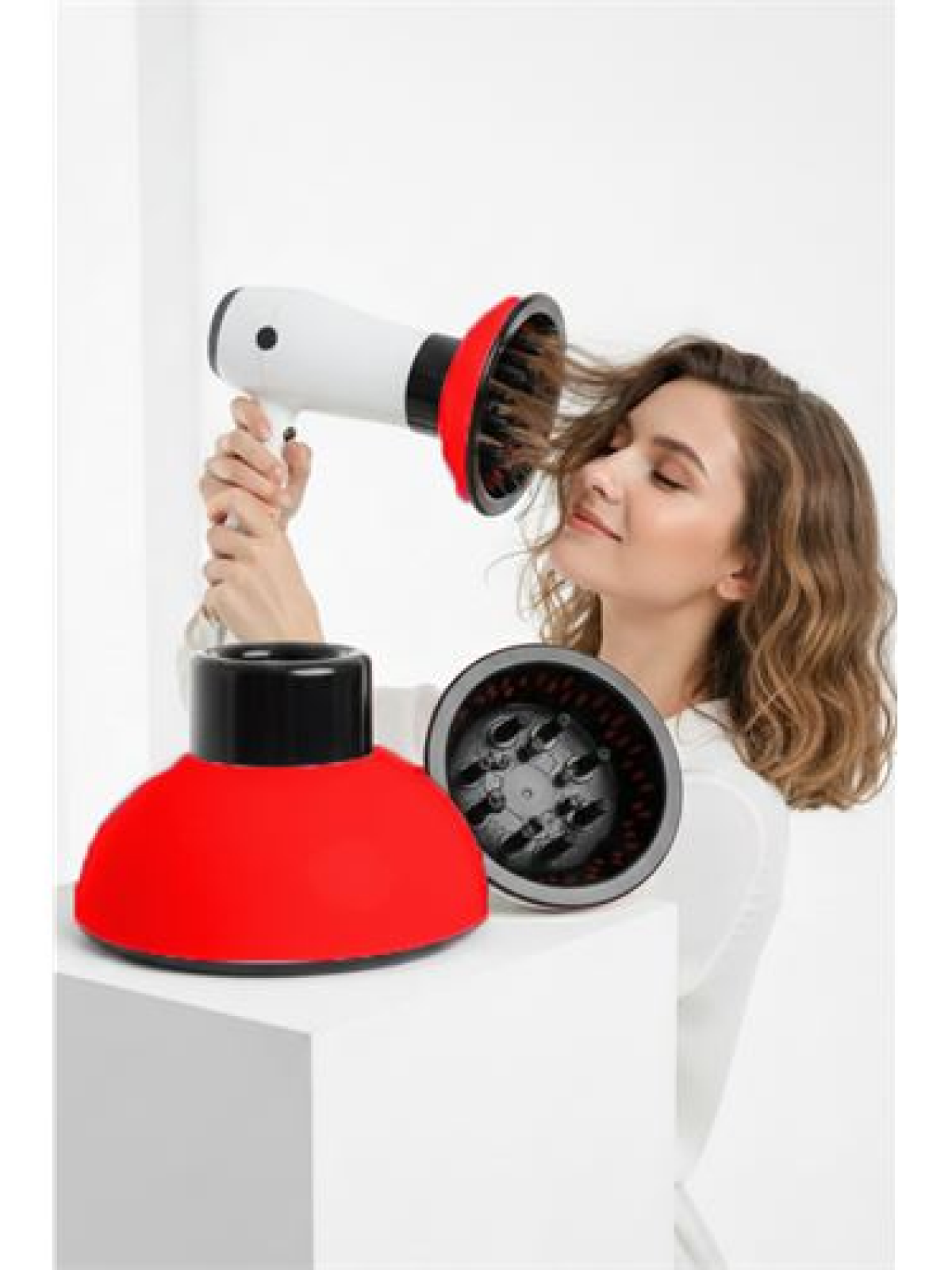 Fön Için Difüzör Vigo Başlık - Saç Kurutma Başlığı Profesyonel KIRMIZI