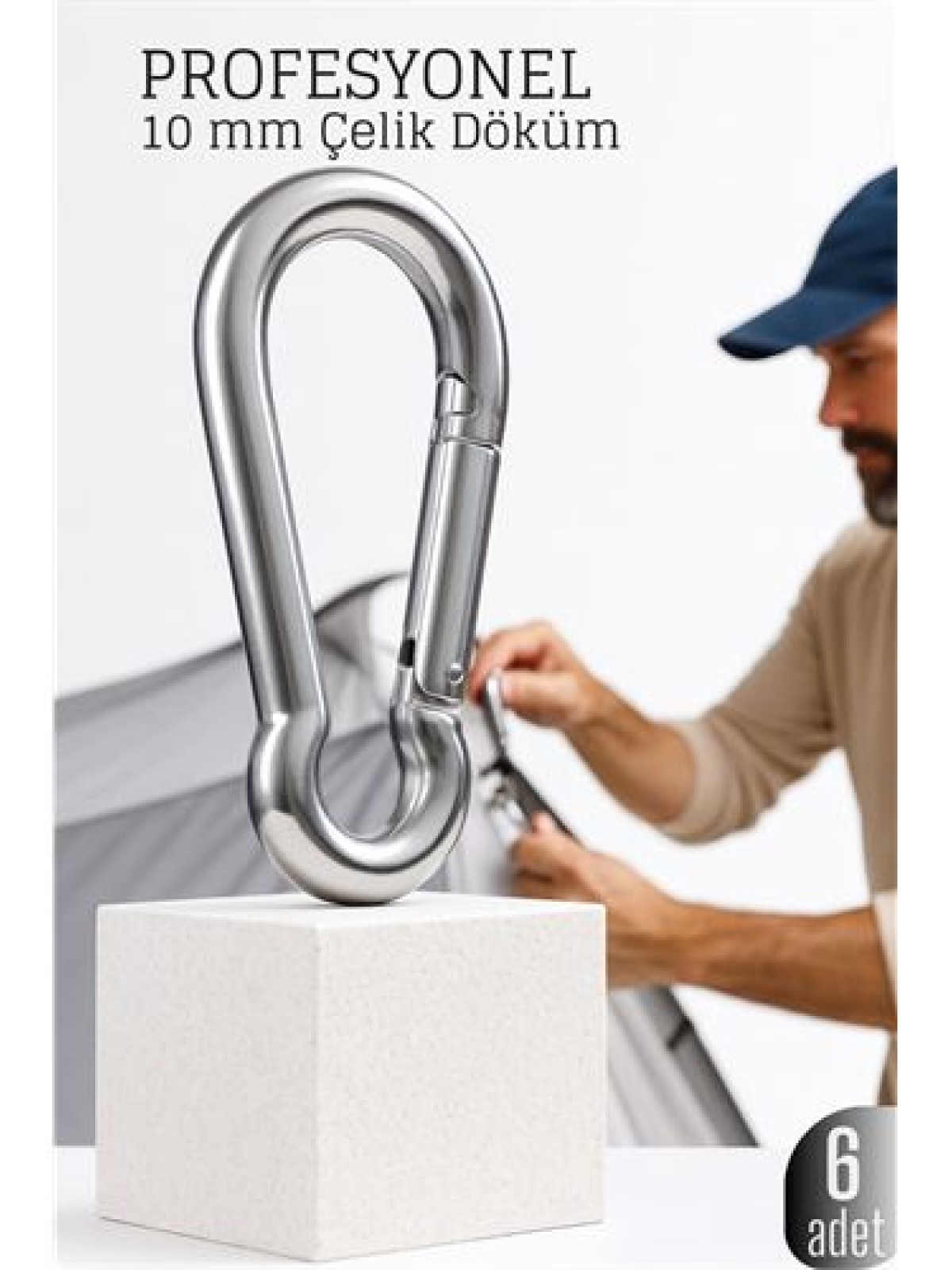 Çelik Yan Açılır 6 LI Karabina -10 mm Kamp, Tırmanış ve Günlük Kullanım İçin Güvenli Kilit