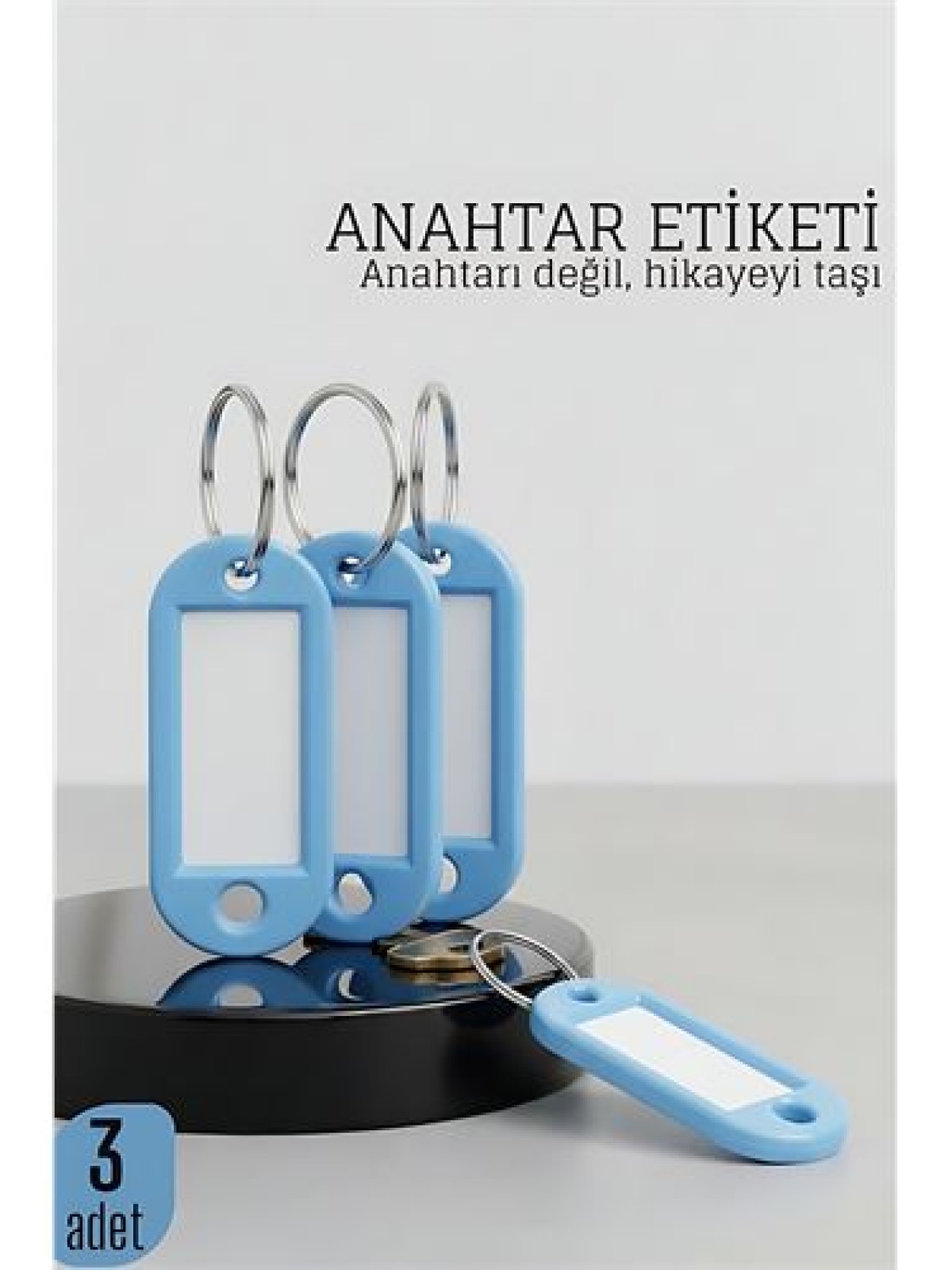 Etiketli 3'lü Anahtarlık Halkası – İsim Yazılabilir, Metal Halka ile Şık Tasarım