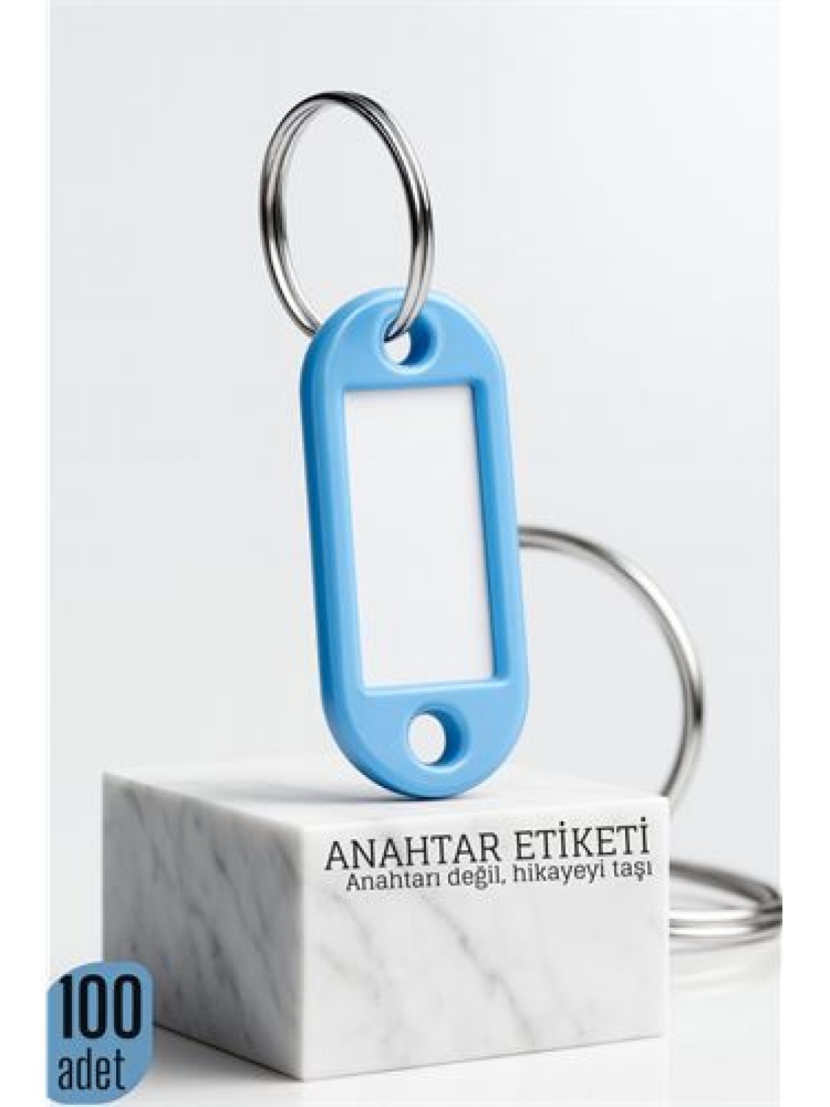Etiketli 100'lü Anahtarlık Halkası – İsim Yazılabilir, Metal Halka ile Şık Tasarım