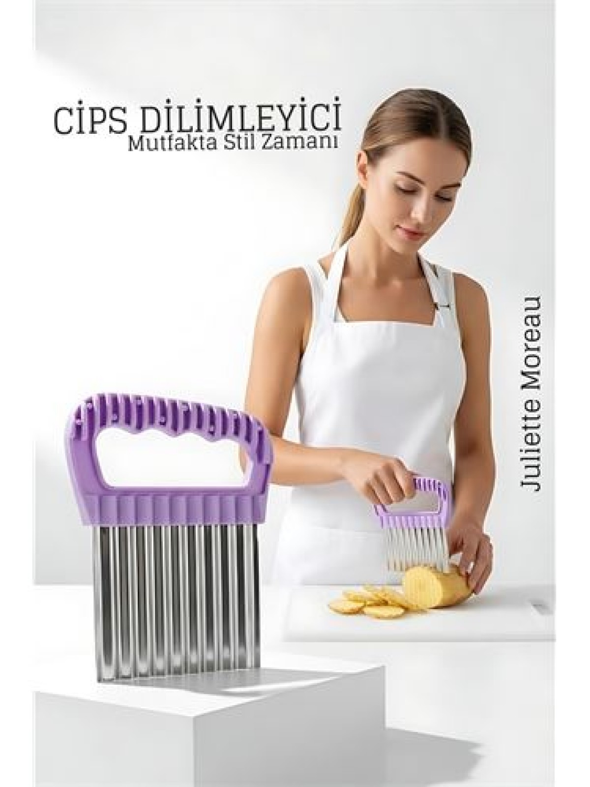 Şekilli Pratik Cips Dilimleyici Paslanmaz Çelik  – 9x13 cm