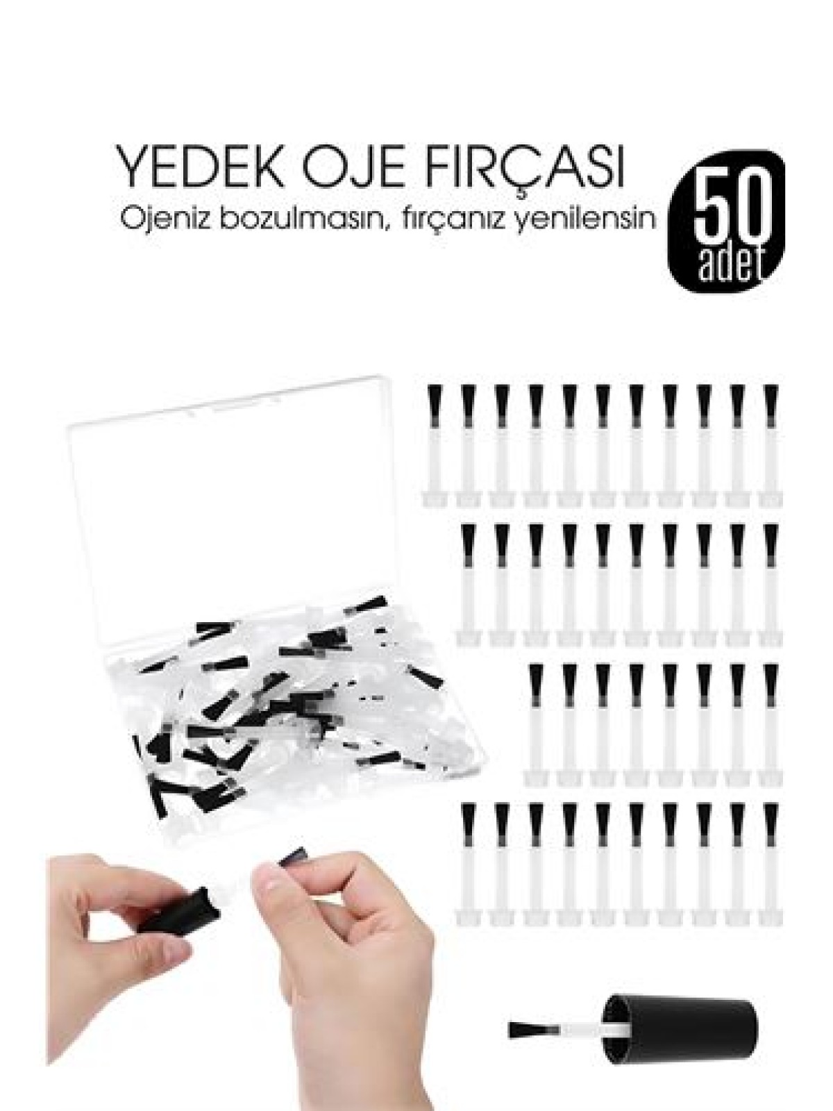 Yedek Oje Fırçası 50'li Aplikatörlü Set  - Tırnak Cila Fırçası