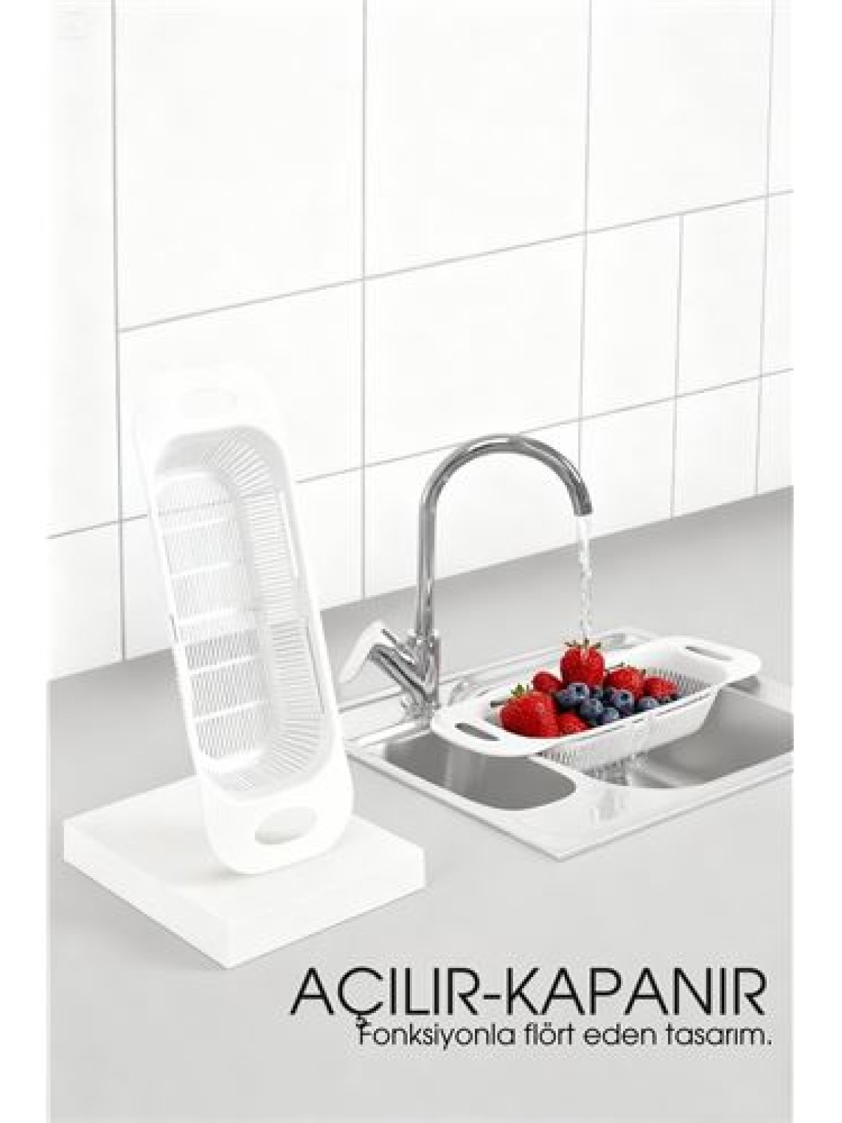 Ayarlanabilir Sürgülü Lavabo Süzgeci – Mutfak için Pratik ve Şık Tasarım BEYAZ