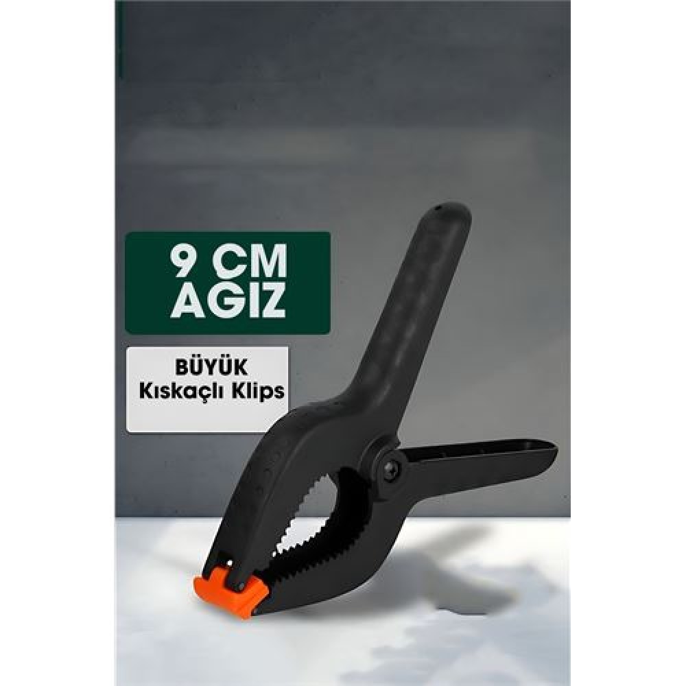 Kıskaç Klips Yaylı Işken ce Plastik Kelepçe Güçlü Mafsallı Çene 9 inç 9 cm ağız