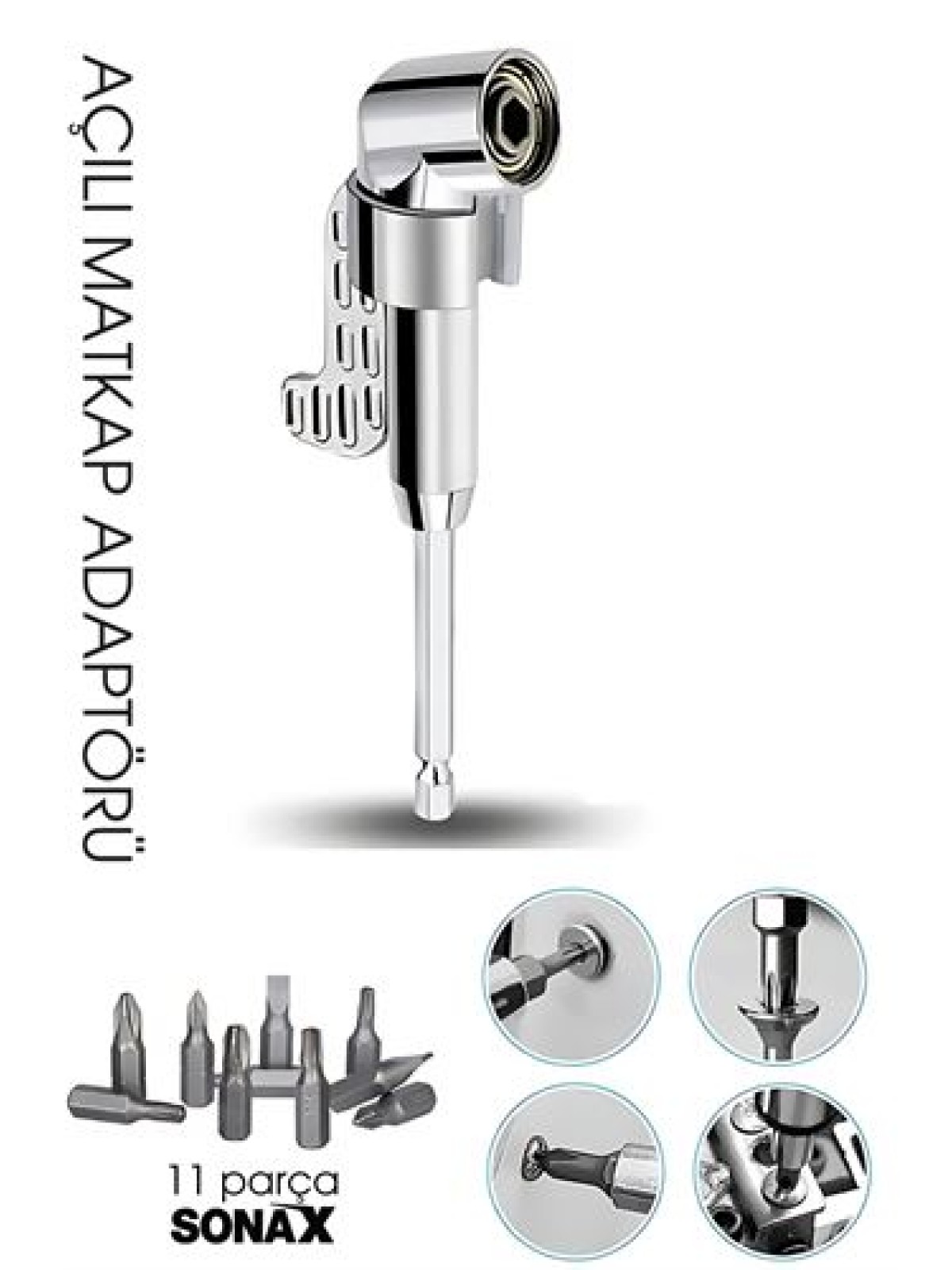105° Açılı Matkap Adaptörü Seti – 1/4” Hex Şaftlı, 11 Parça Çok Fonksiyonlu Vidalama Uçları