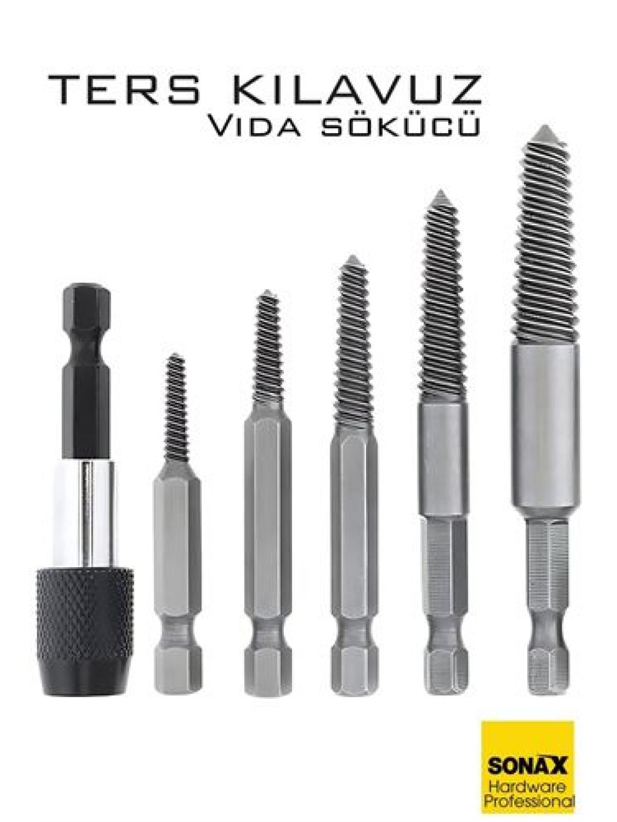 Bits Uzatmalı Ters Kılavuz 6 lı Set Saf Çelik Kırık Civata Vida Sökücü