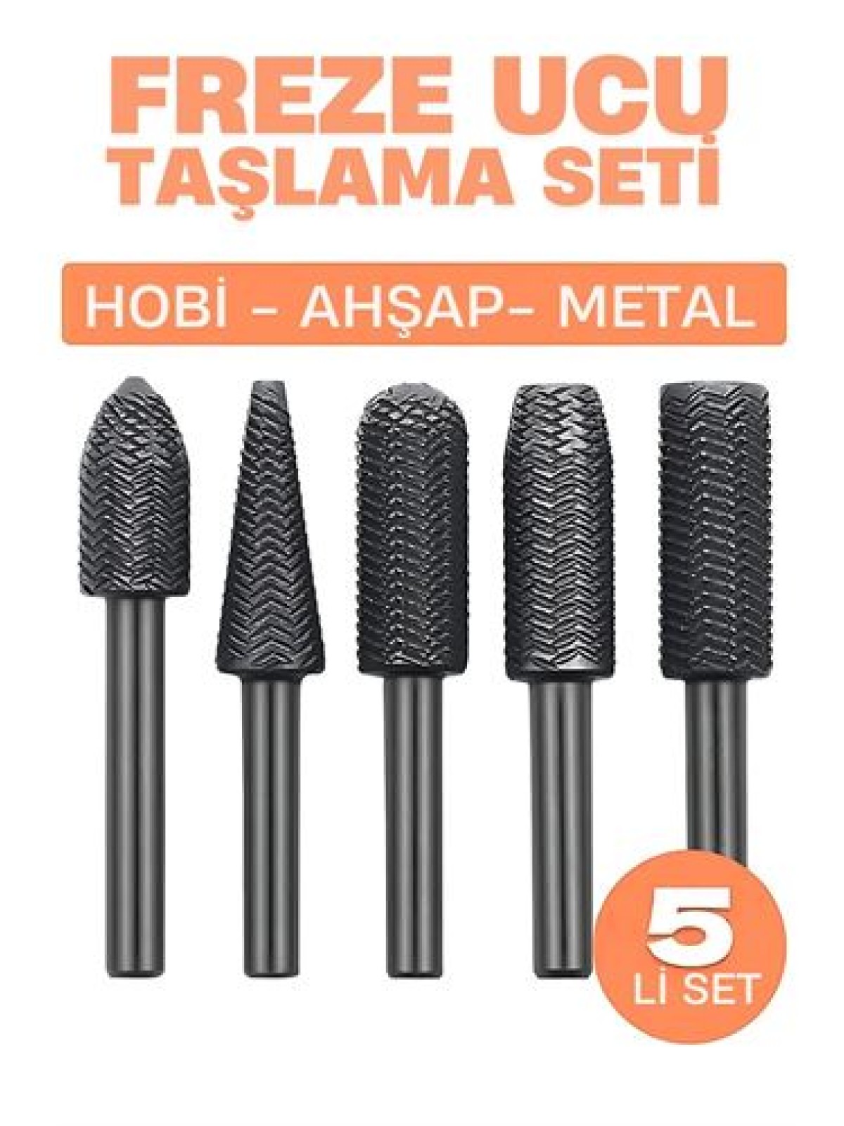 Freze Ucu Taşlama Seti Profesyonel Çelik Rotary Burr Seti  5'li Metal İşleme Uçları