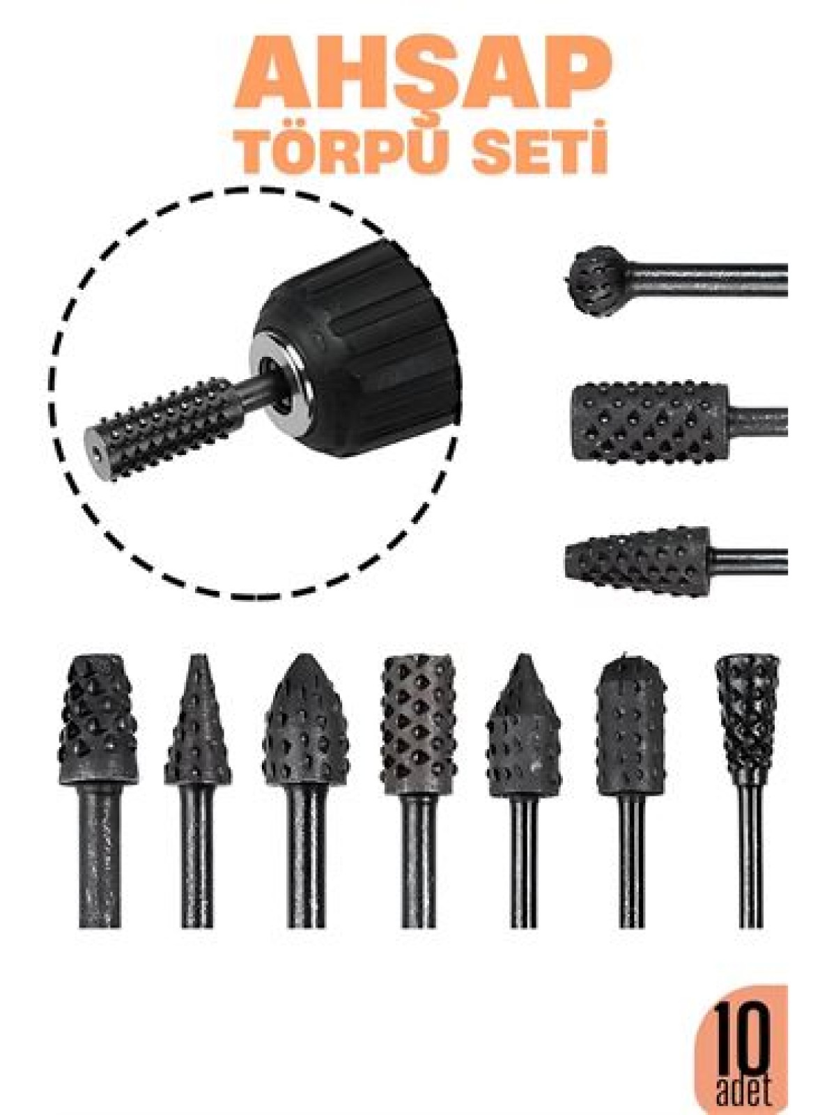 Ahşap Oyma Törpü Seti – 10'lu Matkap Ucuna Şekillendirme Takımı