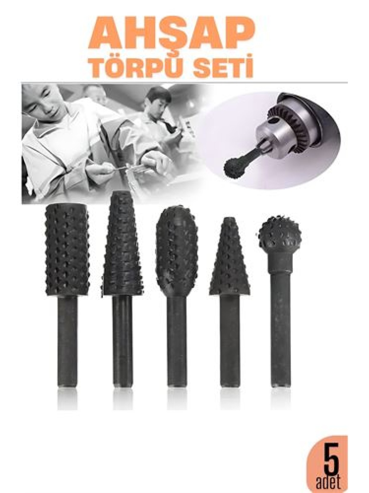 Ahşap Oyma Törpü Seti –5'li Matkap Ucuna Şekillendirme Takımı