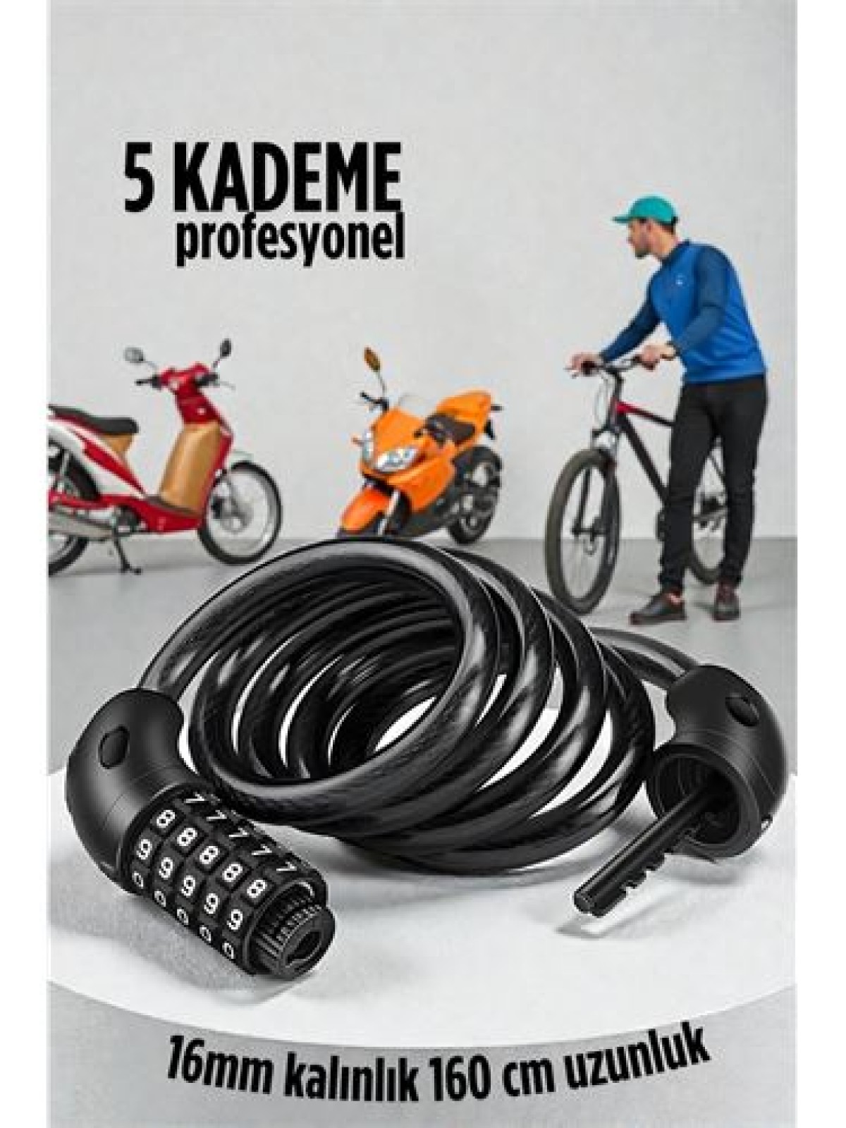 Şifreli Bisiklet Kilidi 16 mm Kalınlık 200 cm Scooter Motosiklet Kilidi - Çelik Kablo