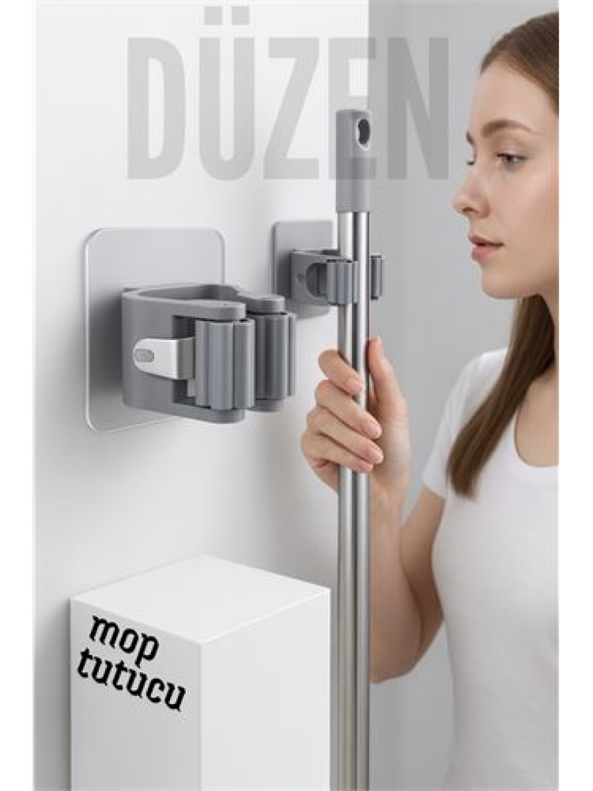 Yapışkanlı Pratik Mop ve Süpürge Tutucu – Duvara Monte, Kolay Kurulum