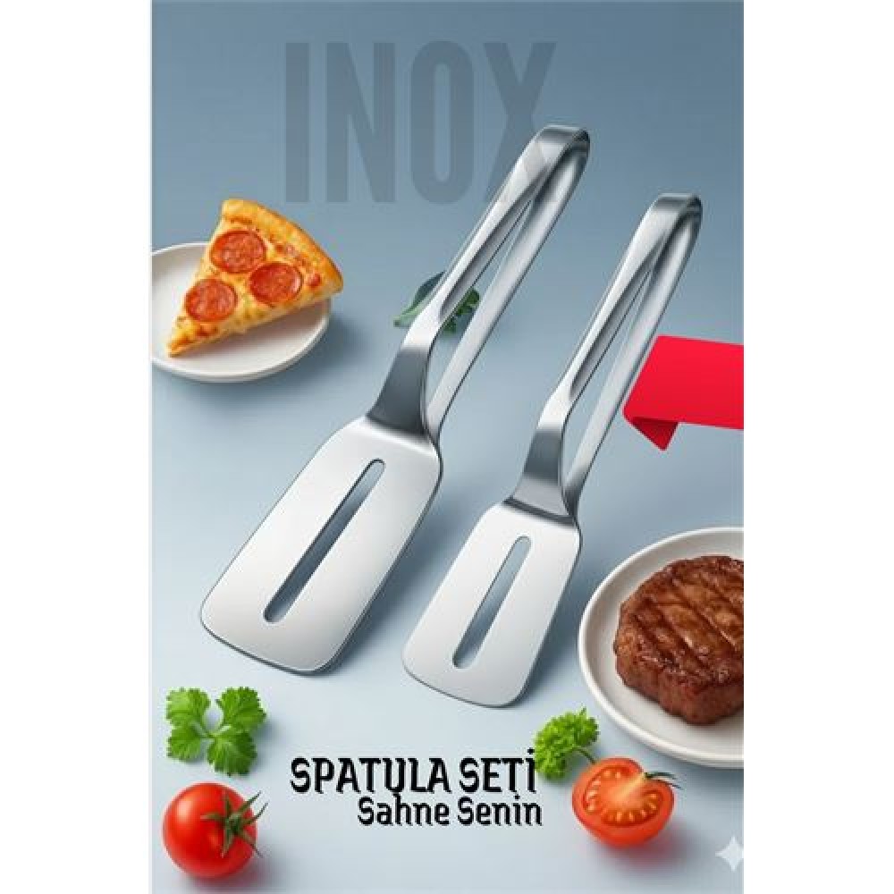 2 li Inox Spatula Seti – Pizza, Tatlı, Et Servisi İçin Ergonomik Tasarım