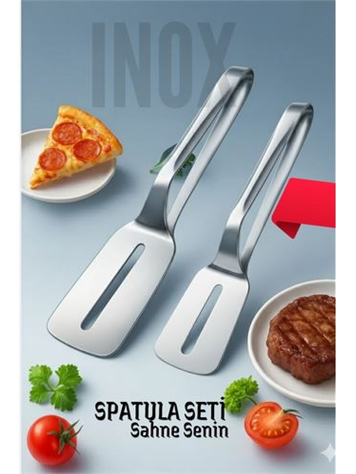 2 li Inox Spatula Seti – Pizza, Tatlı, Et Servisi İçin Ergonomik Tasarım