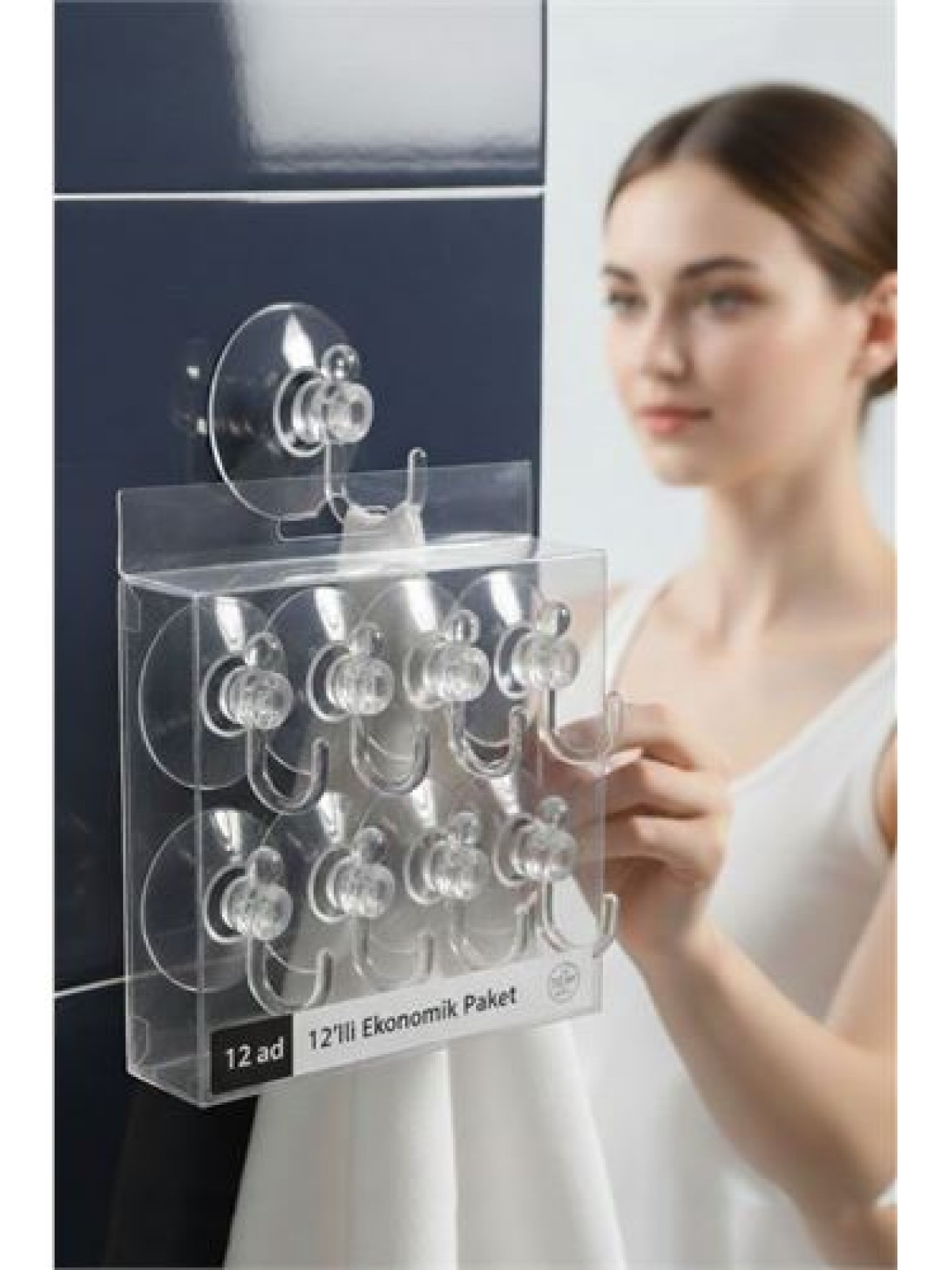 12'li Şeffaf Askılı Vantuz Kanca | Banyo & Mutfak Duvar Askısı (4cm) - 1.36kg Taşıma