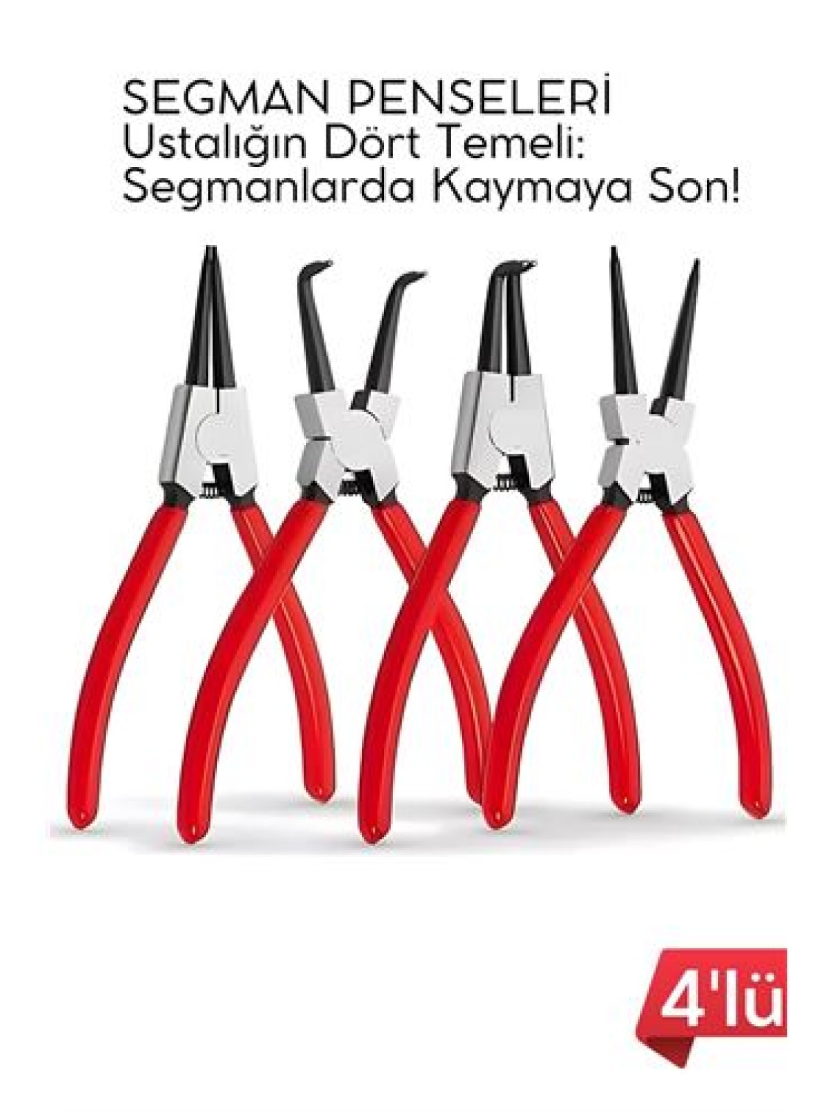 Profesyonel 4'lü Segman Pensesi Seti | 18 cm | İç Dış Eğri Düz Uçlu Yaylı Pense Takımı