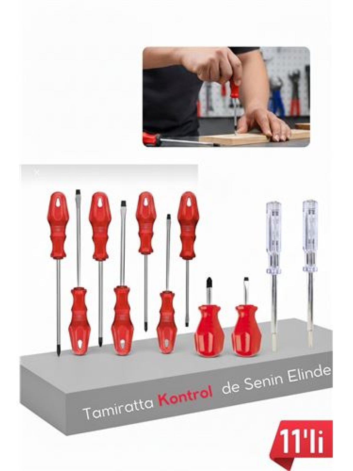 11 Parça Profesyonel Tornavida Seti Topaç Kontrol Kalem  Tamir Alet Seti