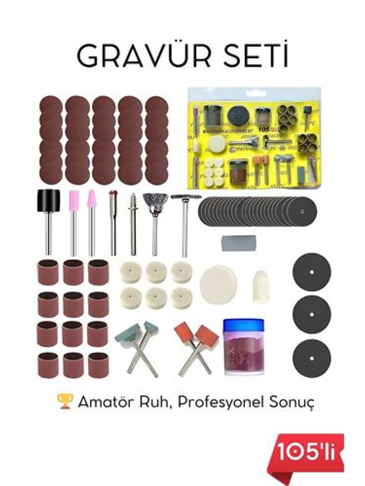 105 Parça Profesyonel Çok Amaçlı Zımpara Taşlama Gravür Kesme Cilalama Uç Seti Dremel Uyumlu