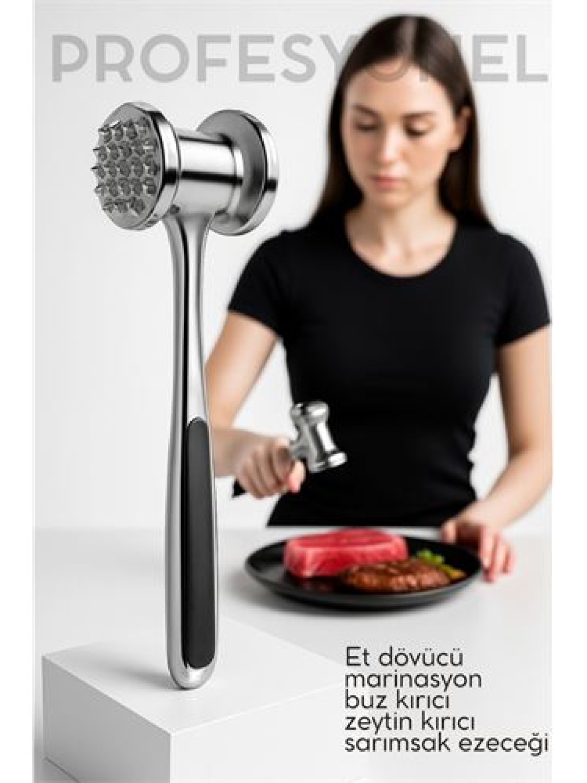Et Dövücü Tokmağı Profesyonel Paslanmaz Çelik Marinasyon Çekici & Zeytin Kırıcı - 22 cm